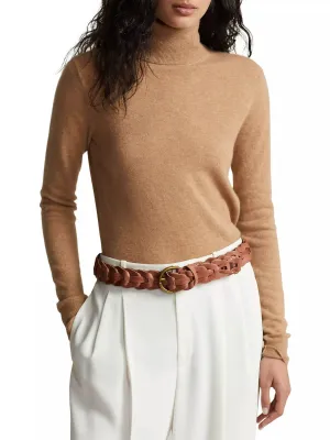 Pull col roulé en cachemire couleur camel