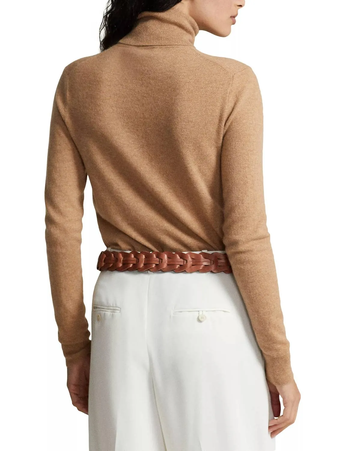 Pull col roulé en cachemire couleur camel