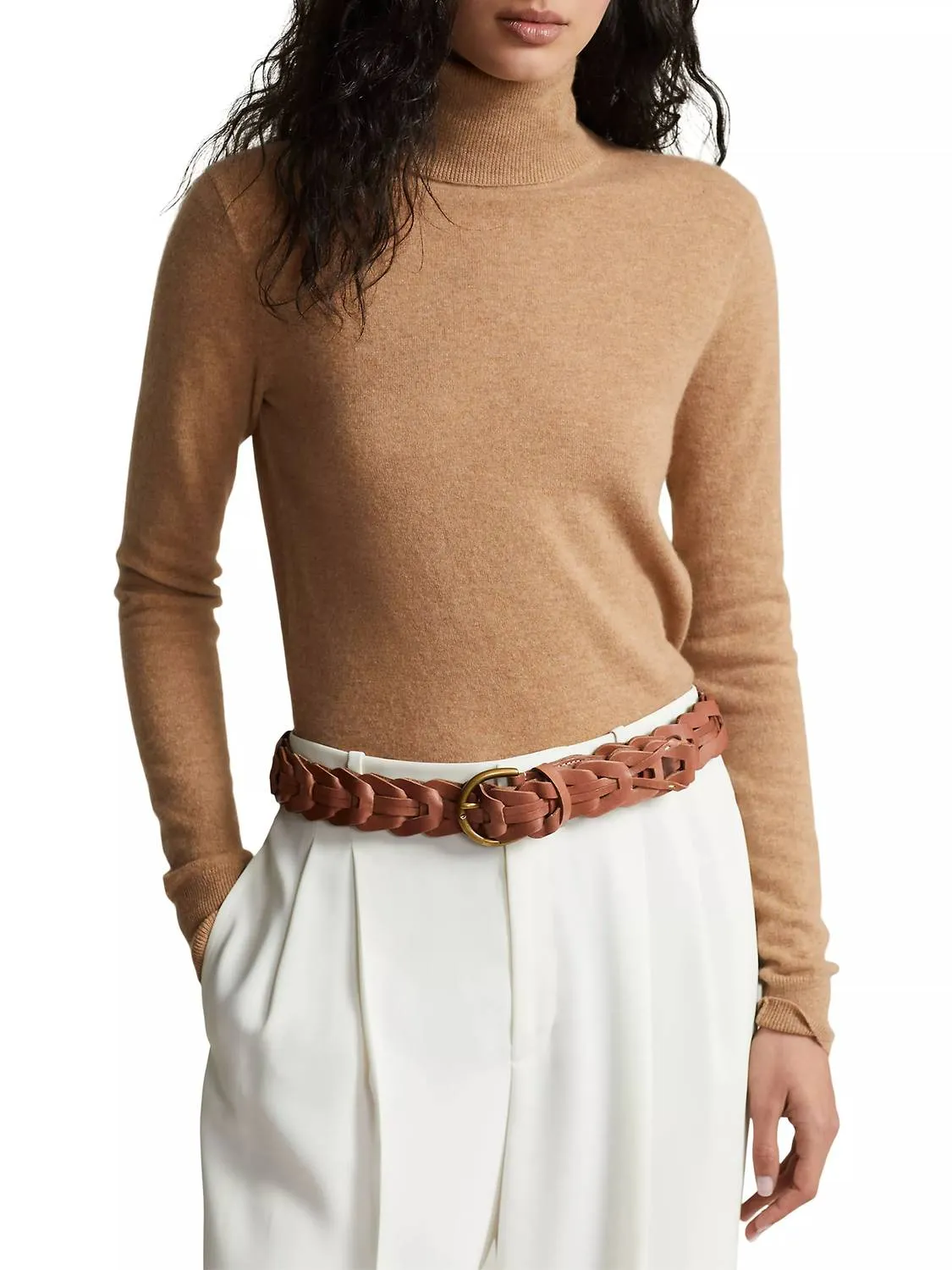 Pull col roulé en cachemire couleur camel