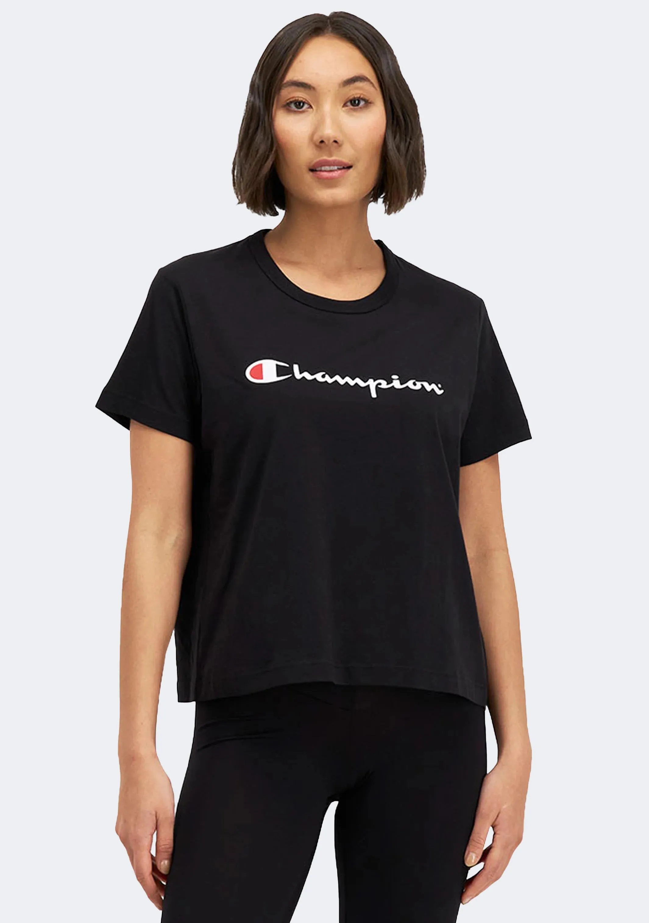 Champion Women'S Script Crop Boxy Tee Black Visualizing