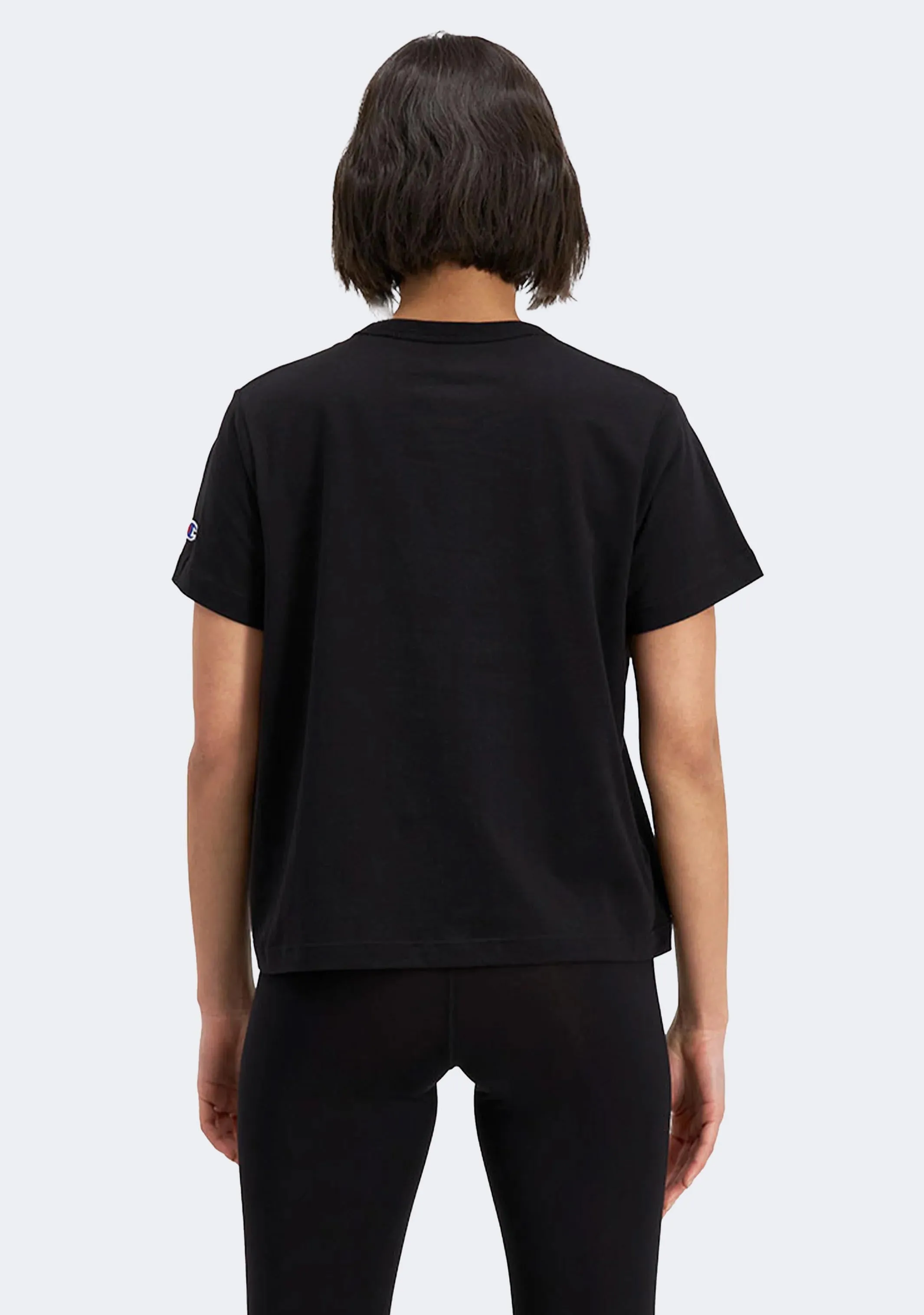 Champion Women'S Script Crop Boxy Tee Black Comfortable Edge Concept Installation