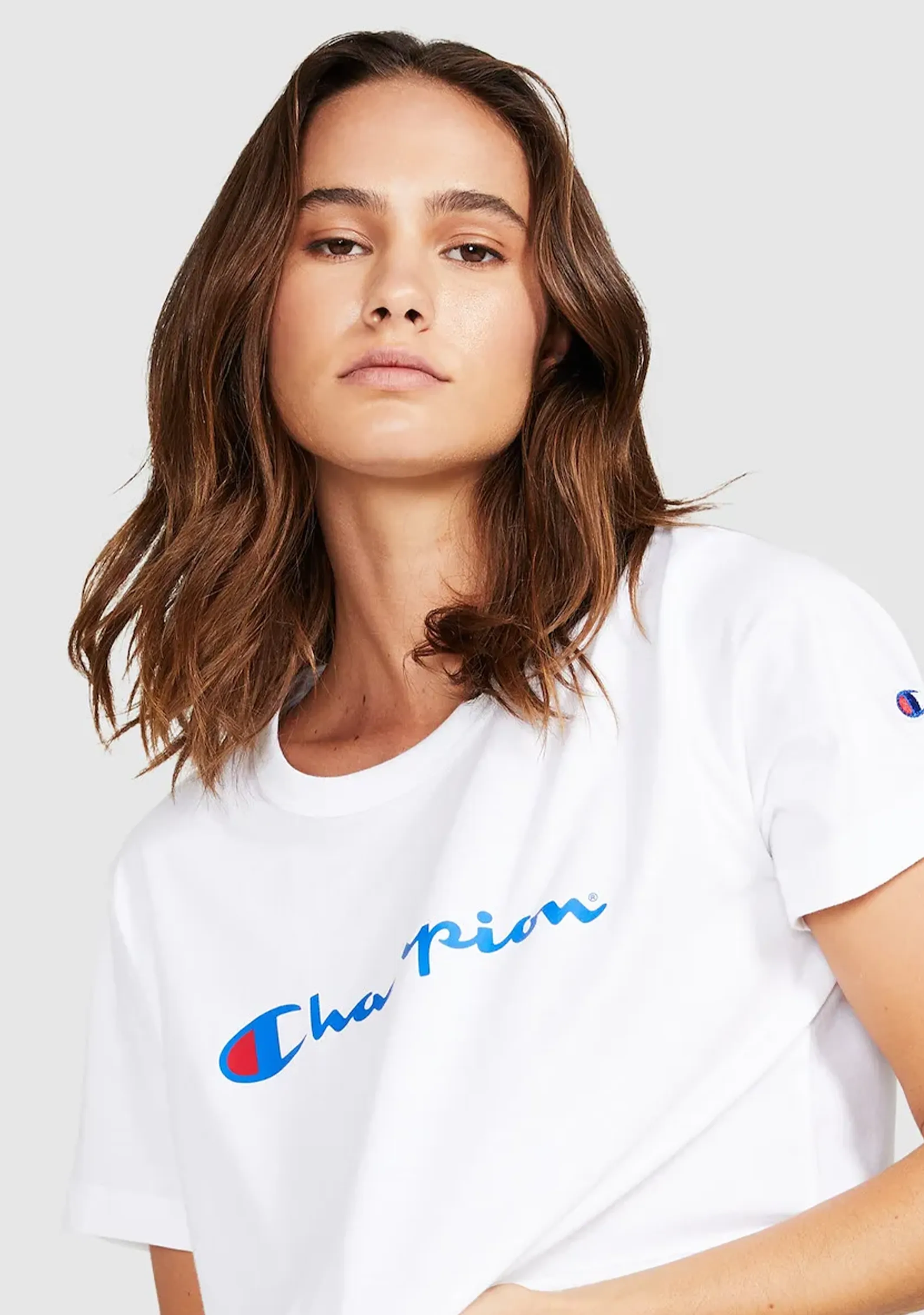 Champion Women'S Script Crop Boxy Tee White Braid