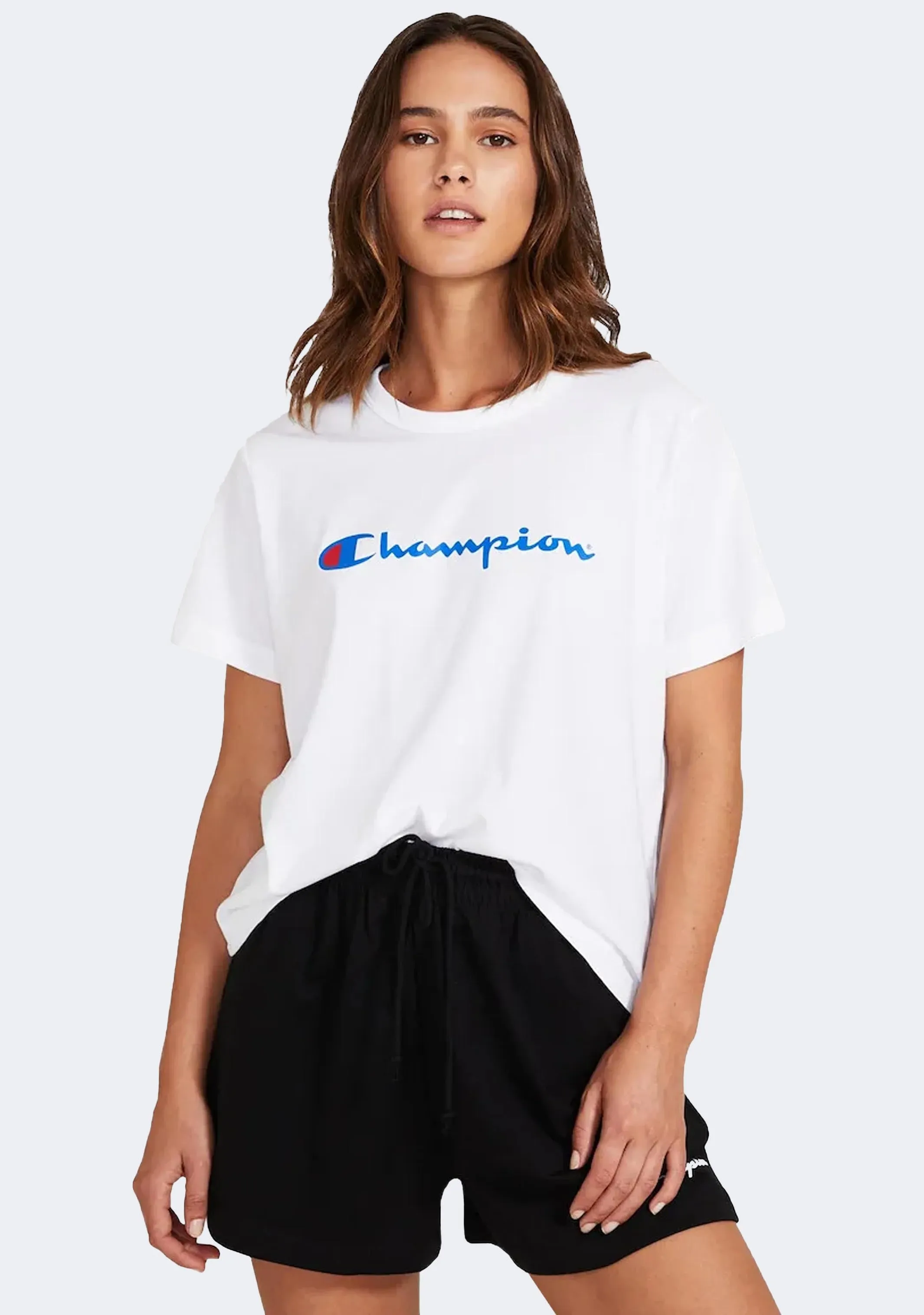 Champion Women'S Script Crop Boxy Tee White Comfort Stretch Area
