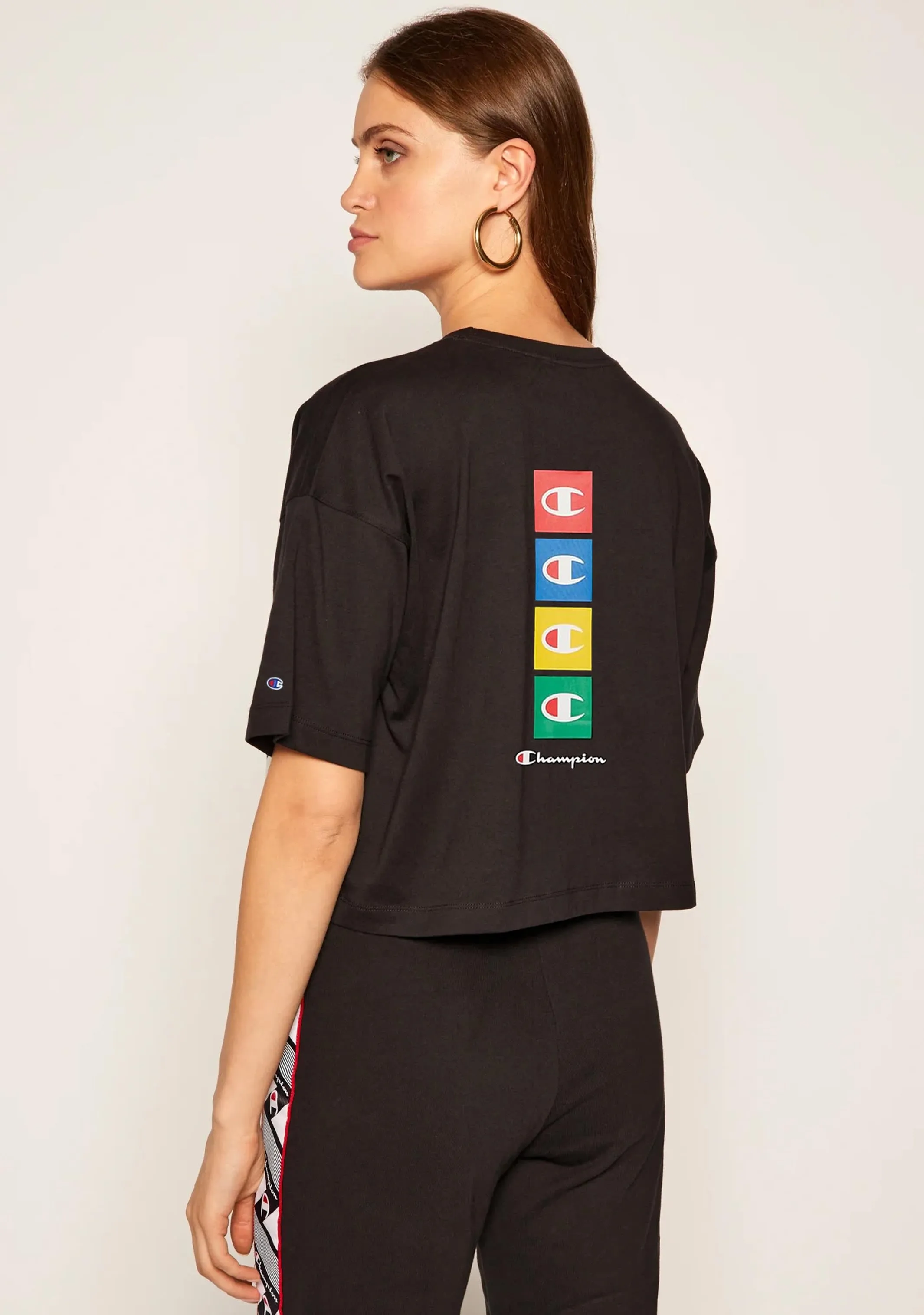 Durable Zippers Cropped Style Champion Womens Sps Graphic Boxy Tee Black
