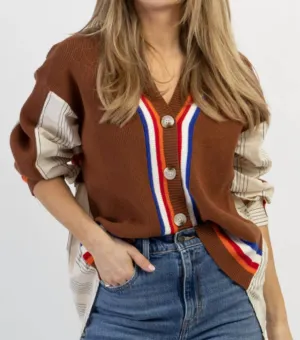 Charlie Cardigan Contrasté Hi-Lo en Chocolat