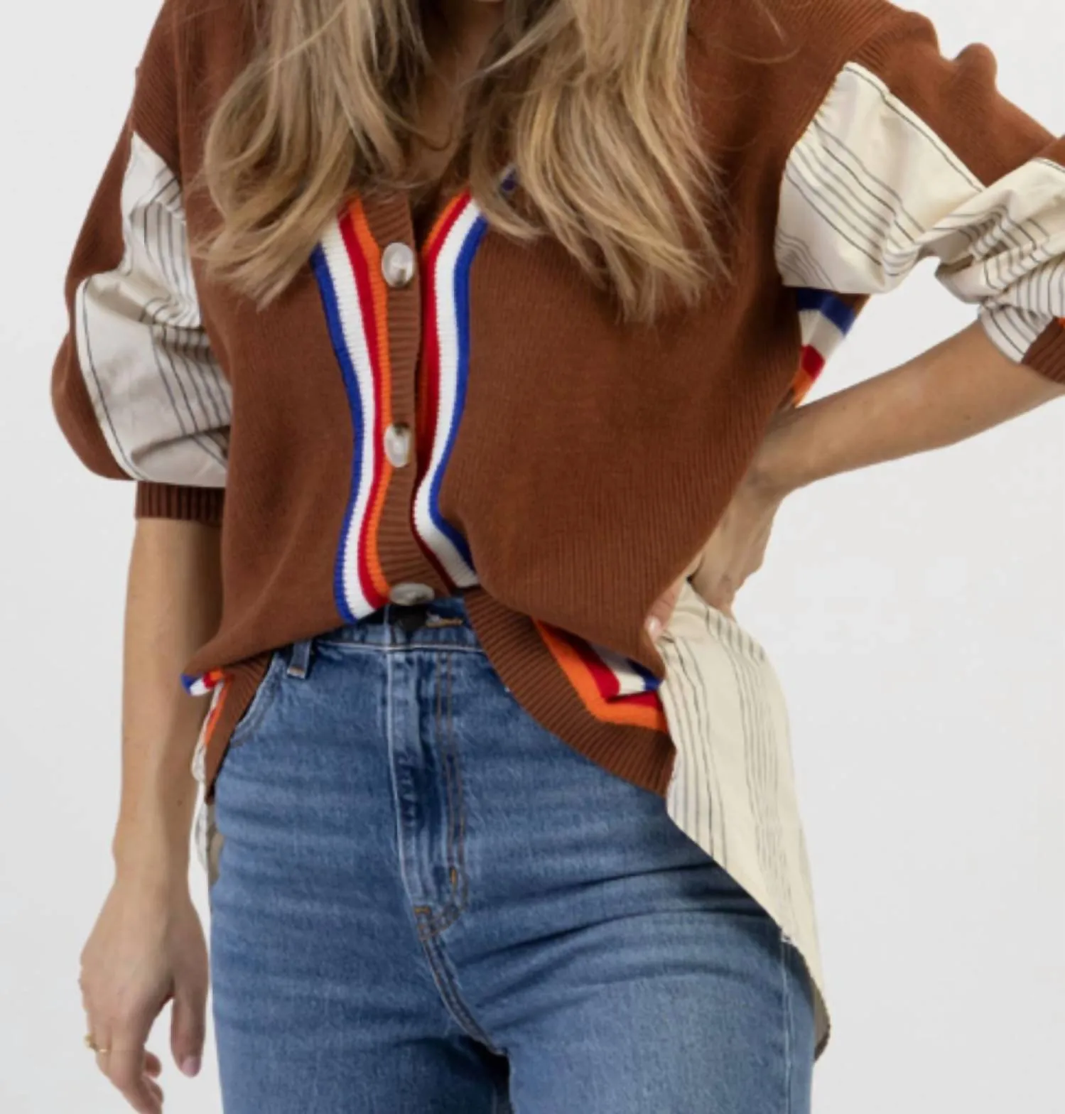 Charlie Cardigan Contrasté Hi-Lo en Chocolat