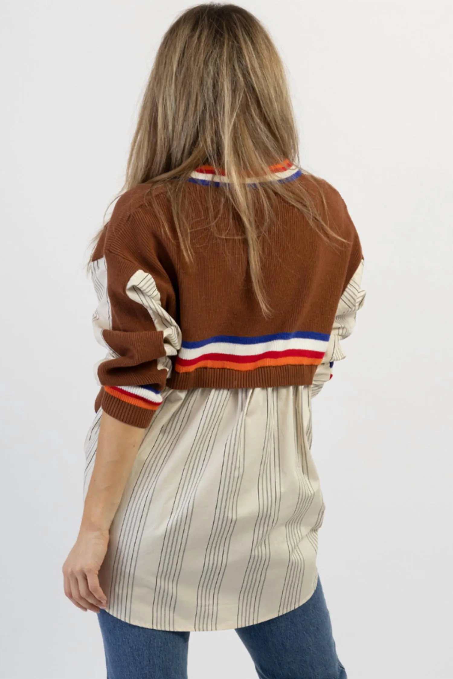 Charlie Cardigan Contrasté Hi-Lo en Chocolat