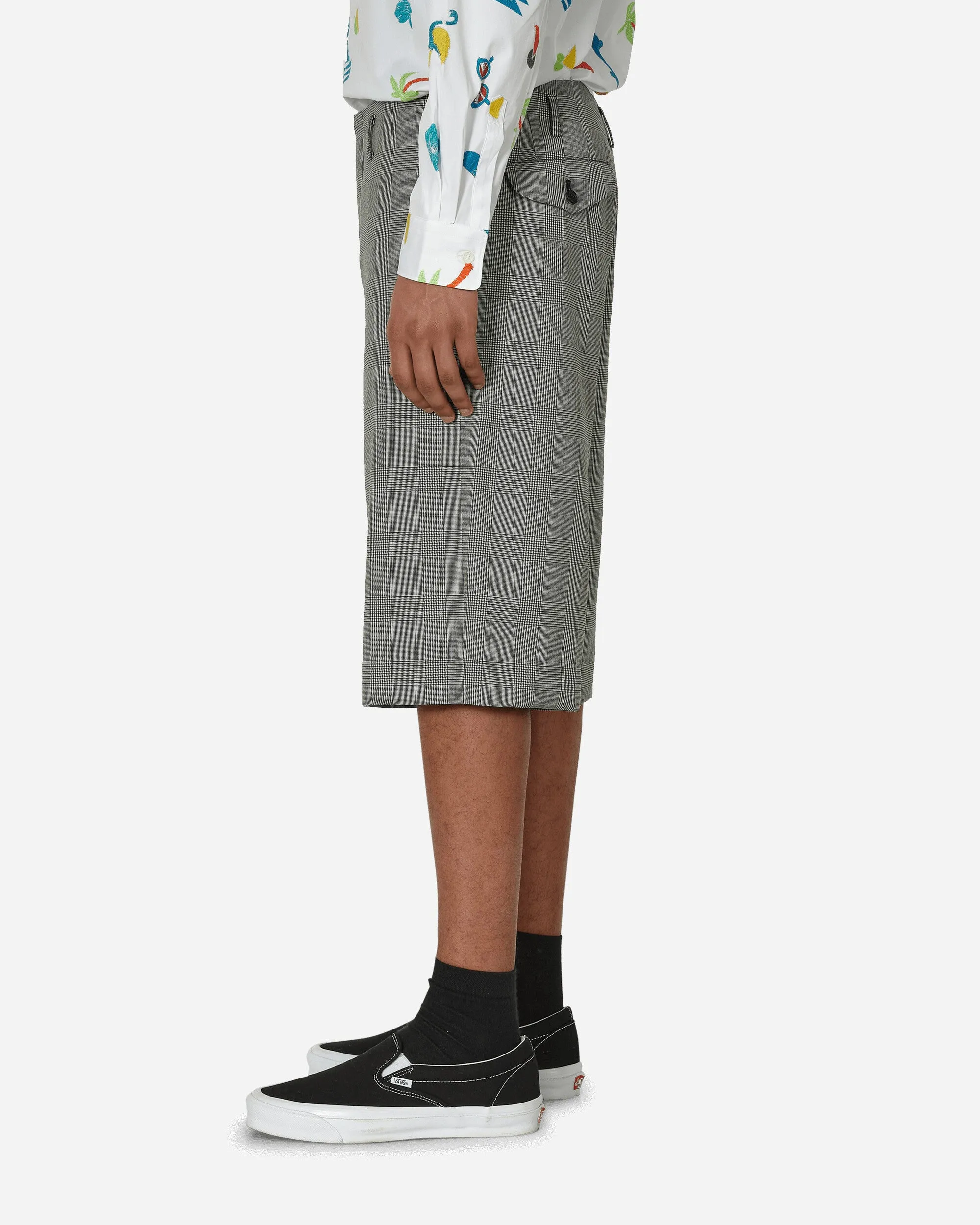 Anti - pilling Product Checked Wool Shorts Black / Natural