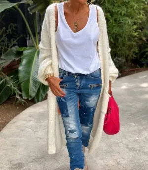 Cardigan chic à manches longues en blanc