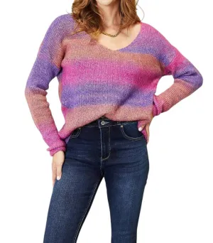 Pullover chic à col en V et côtes en violet