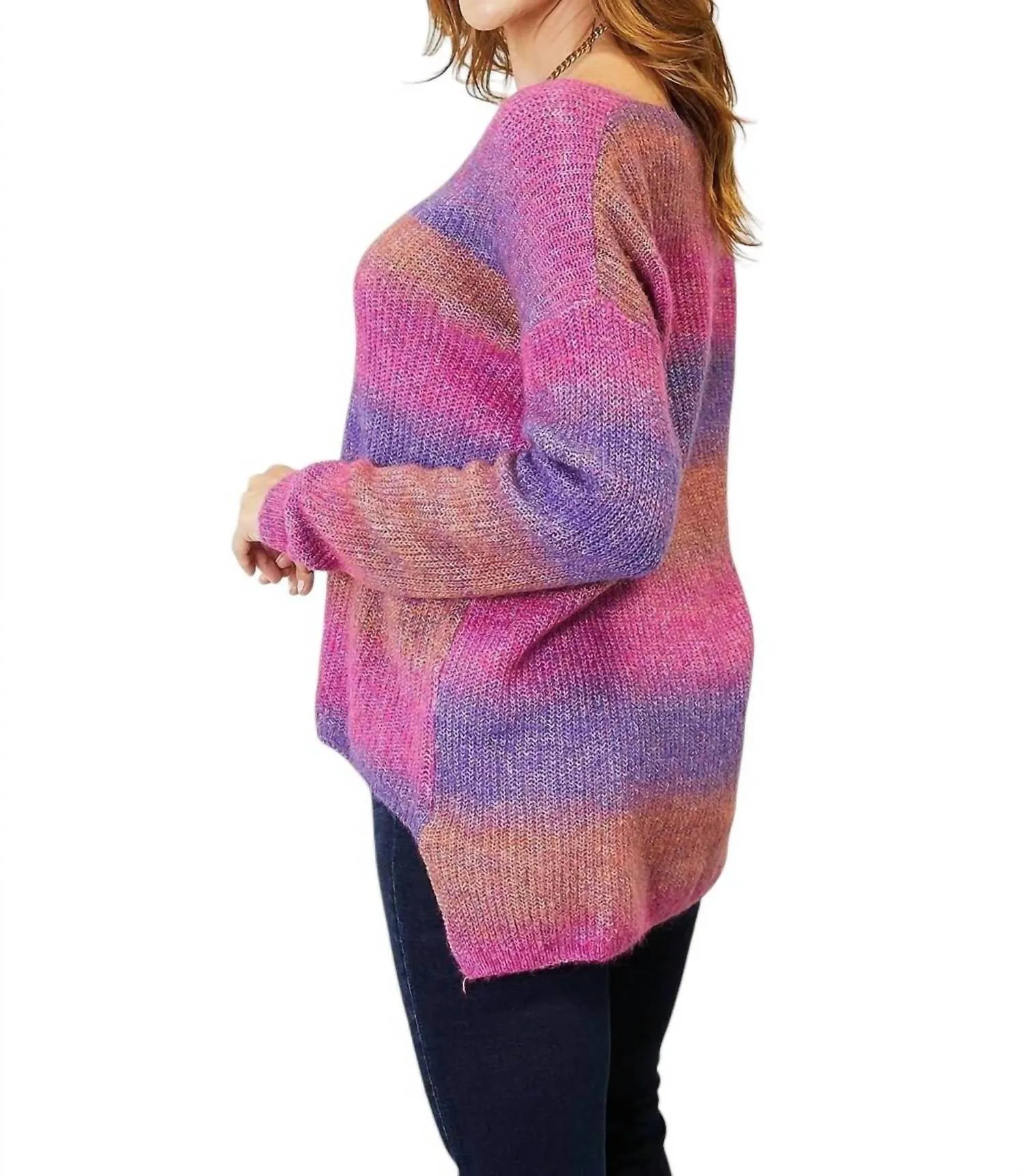 Pullover chic à col en V et côtes en violet