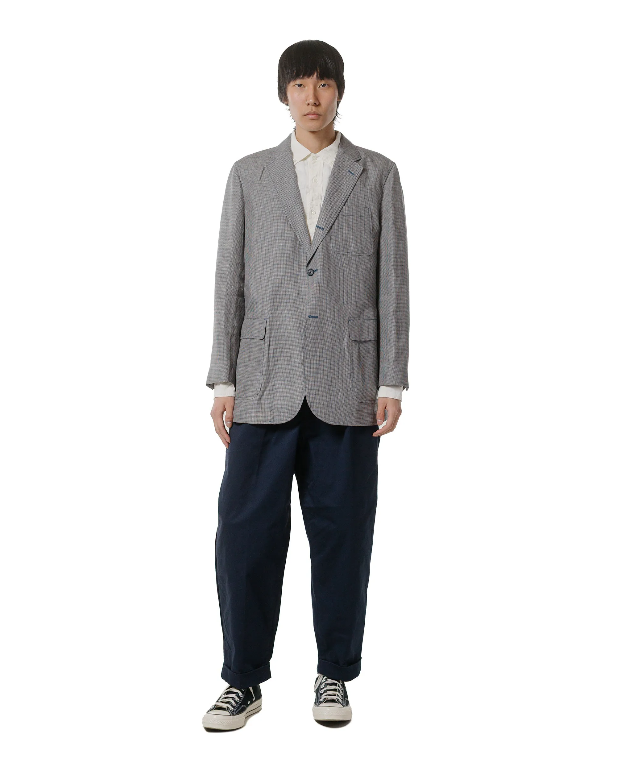 Beams Plus 2Pleats Twill Dark Navy Striped Neck Soft Material"
