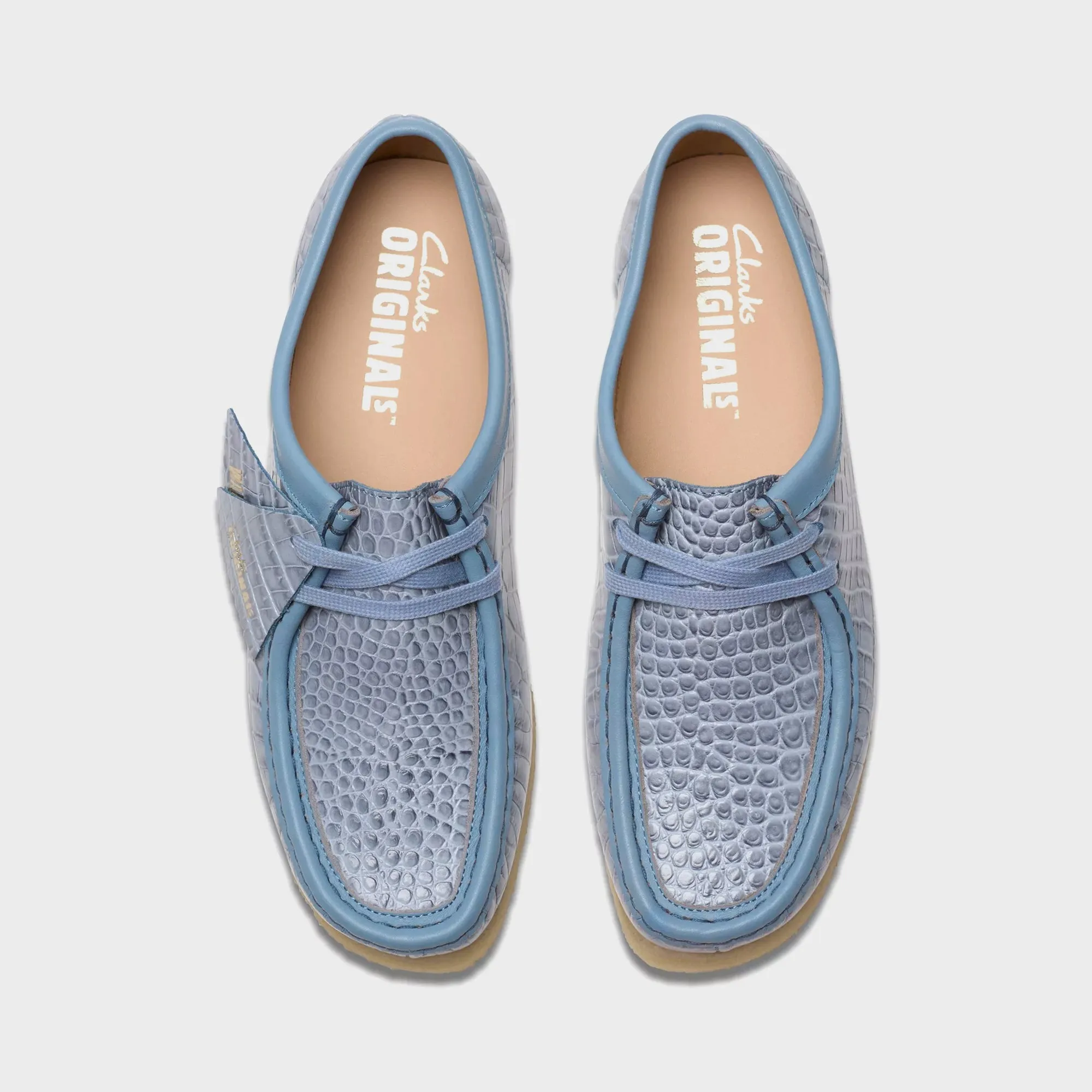 Clarks Wallabee - Powder Blue Croc Dress from the Feet Up