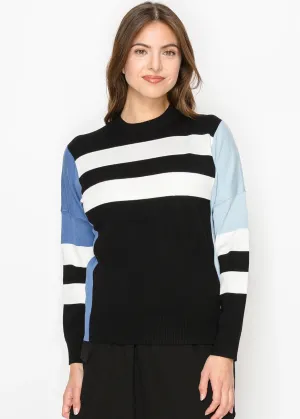 Pullover à motifs contrastés noir et bleu classique