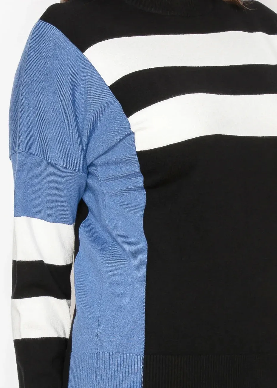 Pullover à motifs contrastés noir et bleu classique