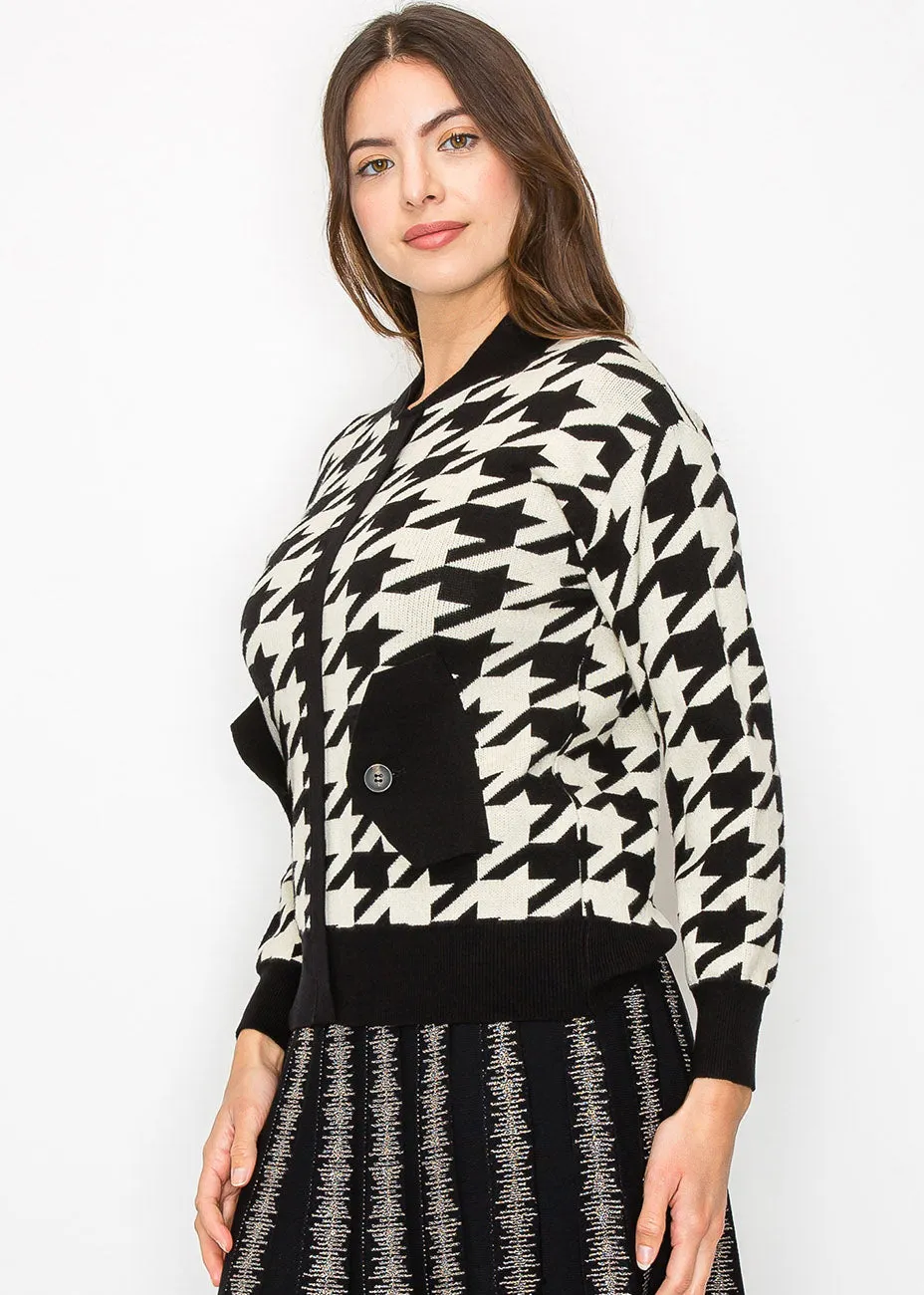 Cardigan tricoté à motif pied-de-poule classique