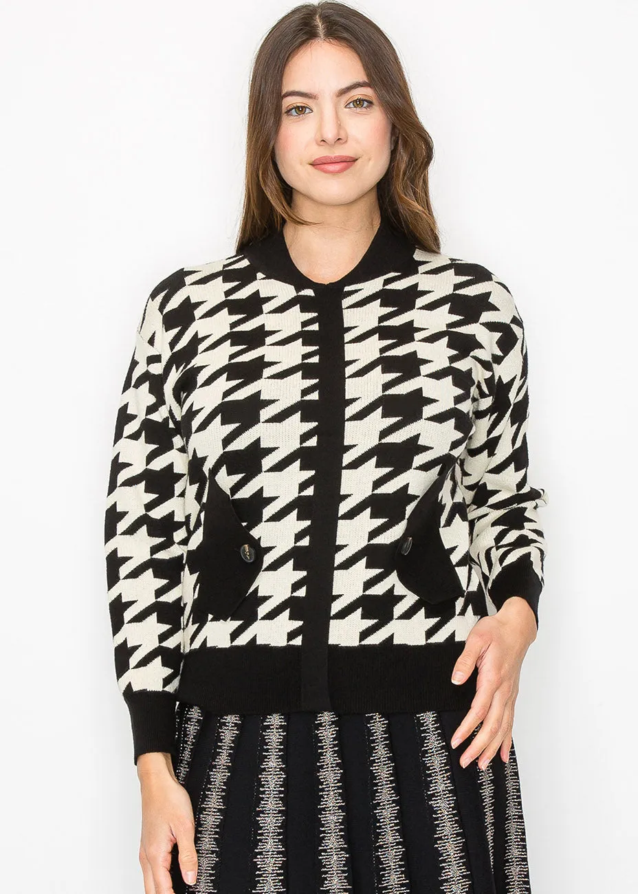 Cardigan tricoté à motif pied-de-poule classique