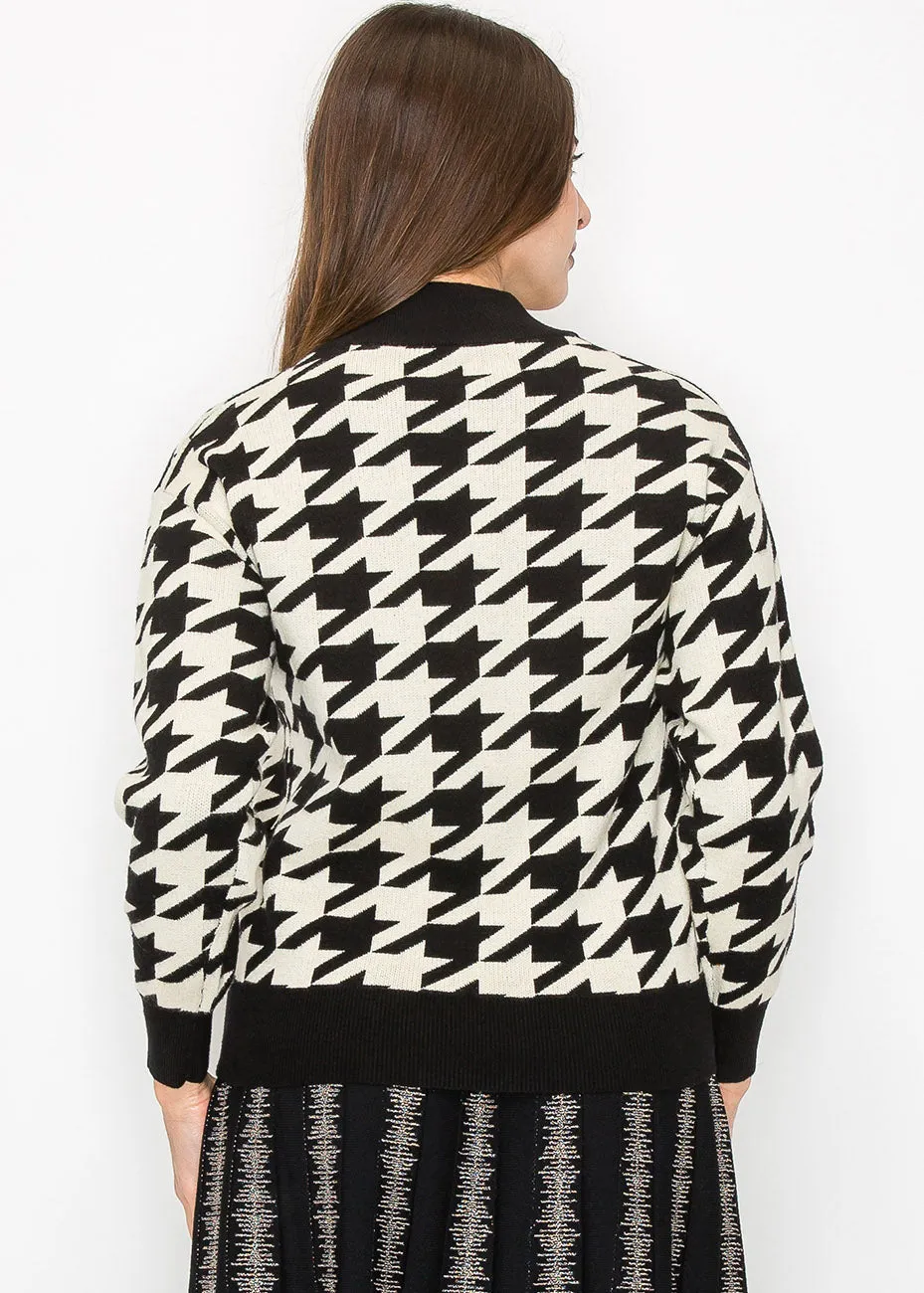 Cardigan tricoté à motif pied-de-poule classique