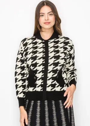 Cardigan tricoté à motif pied-de-poule classique