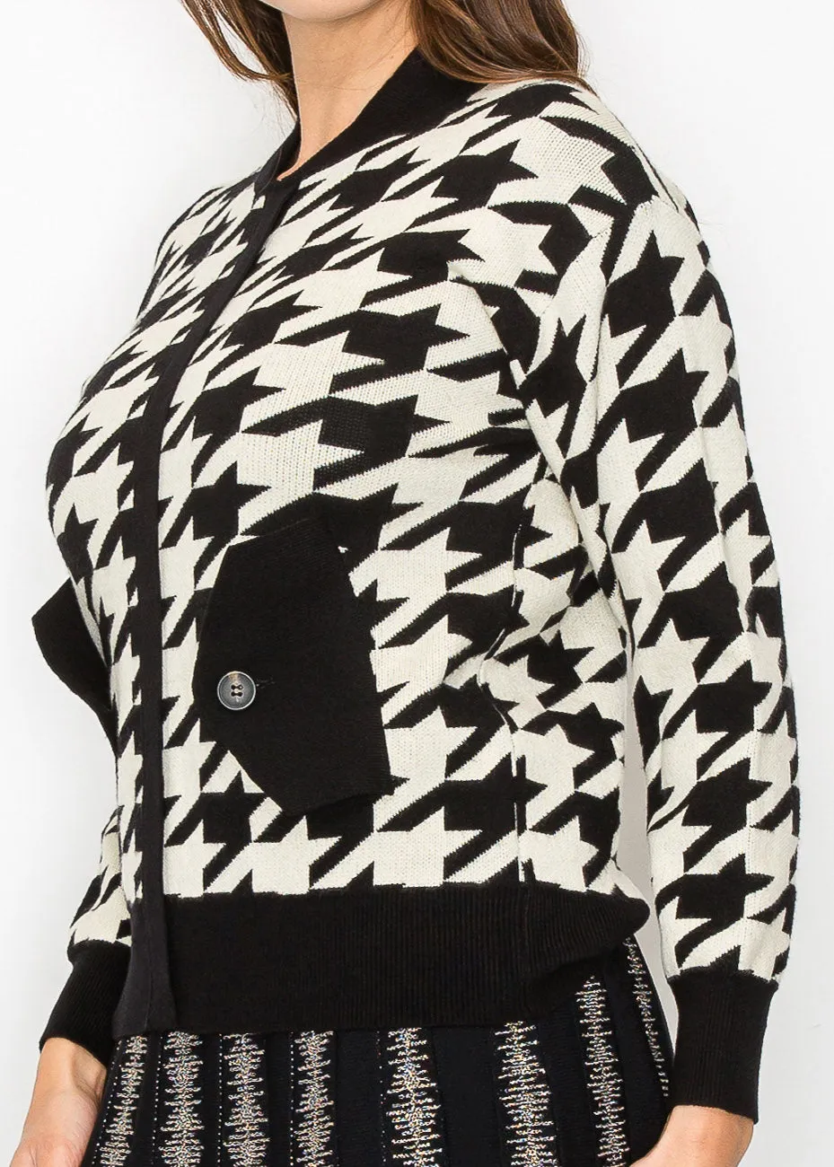Cardigan tricoté à motif pied-de-poule classique