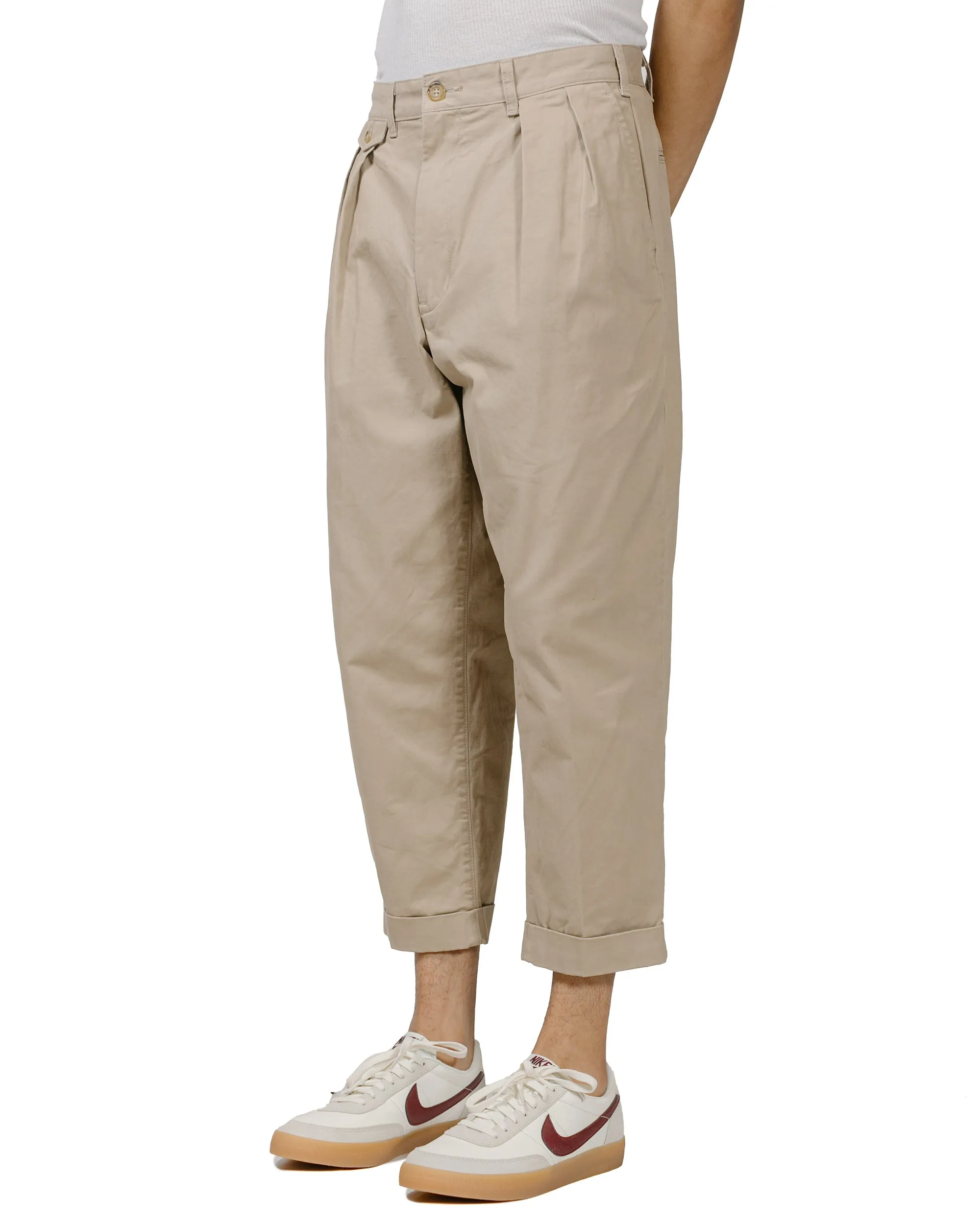 Beams Plus 2Pleats Twill Khaki Comfortable Elastic Smooth Anti-Scam
