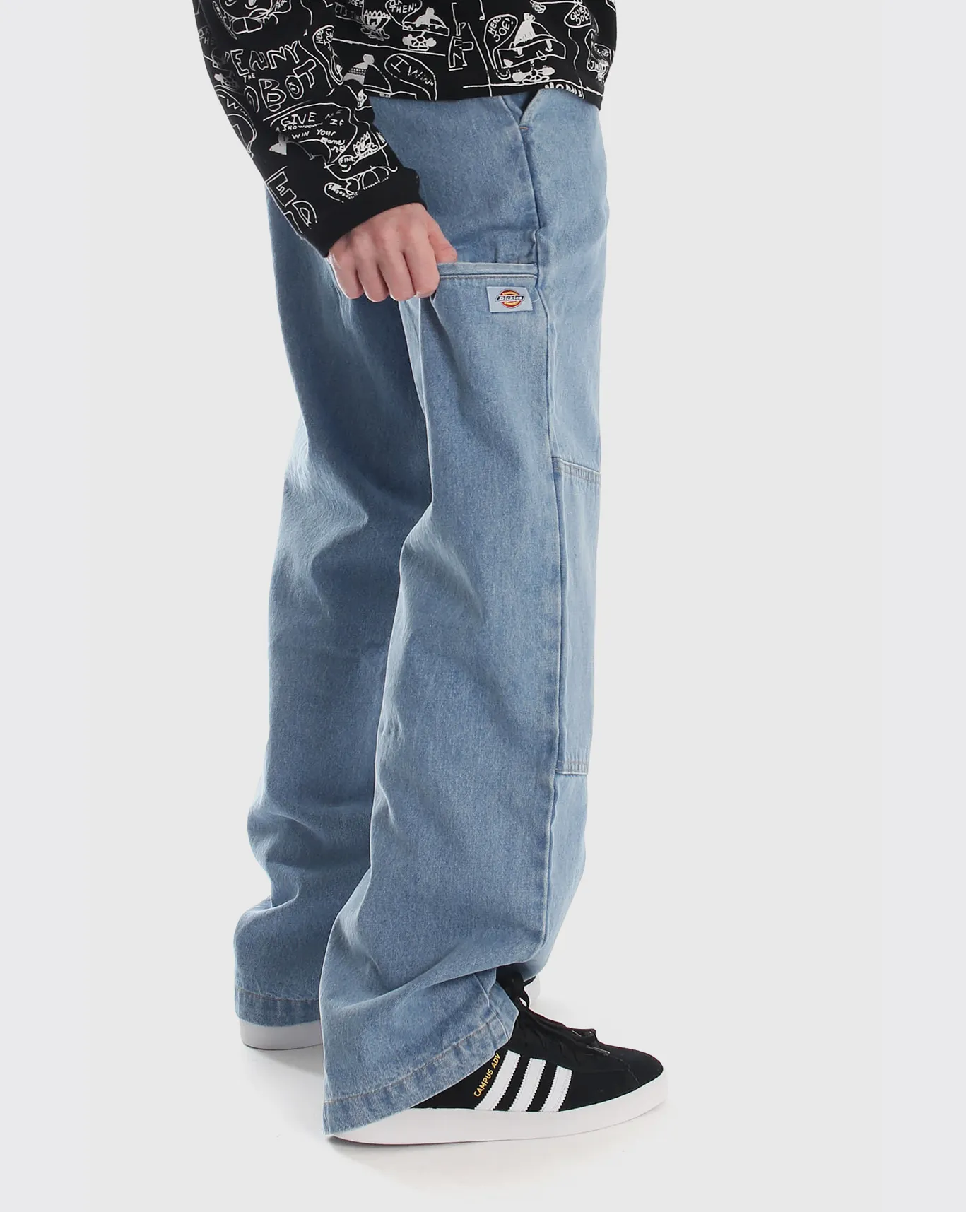 Dickies 85-283 Double Knee Loose Fit Denim Pant - Light Blue Traditional Design Leather Trim Index