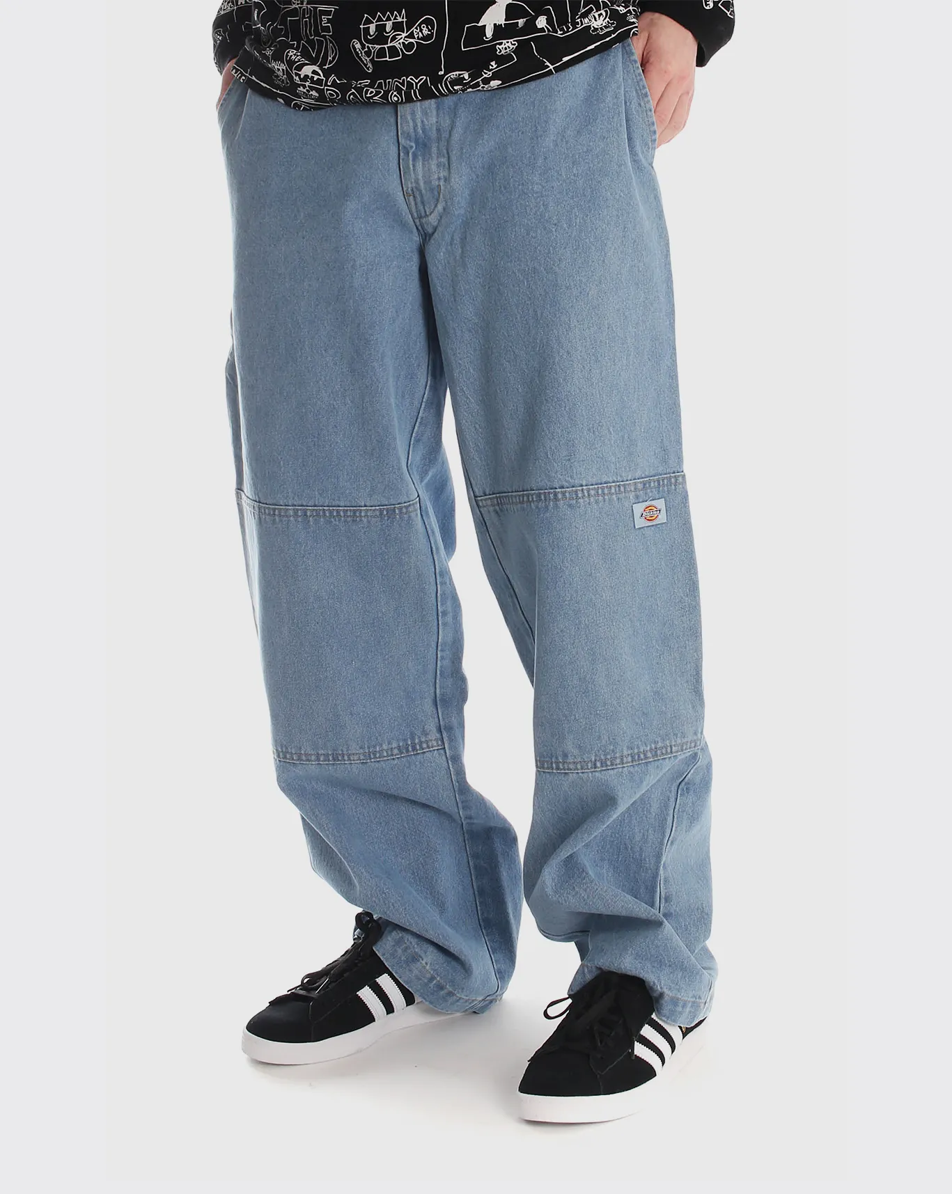 Dickies 85-283 Double Knee Loose Fit Denim Pant - Light Blue Duster Coat Quilting