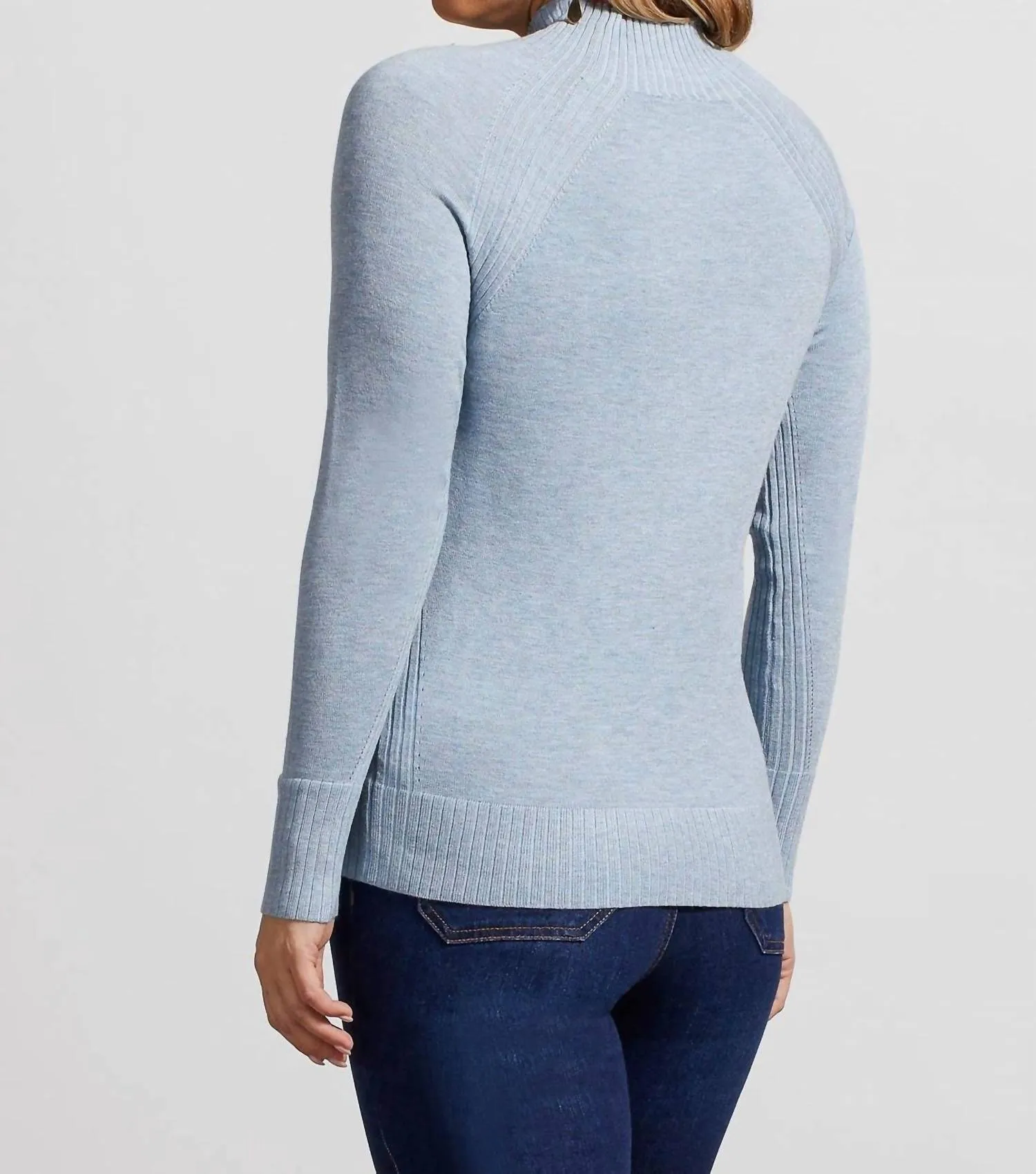 Pull à col cheminée avec motifs côtes en mélange pierre bleue chinée