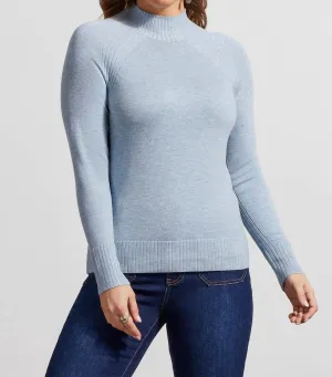 Pull à col cheminée avec motifs côtes en mélange pierre bleue chinée