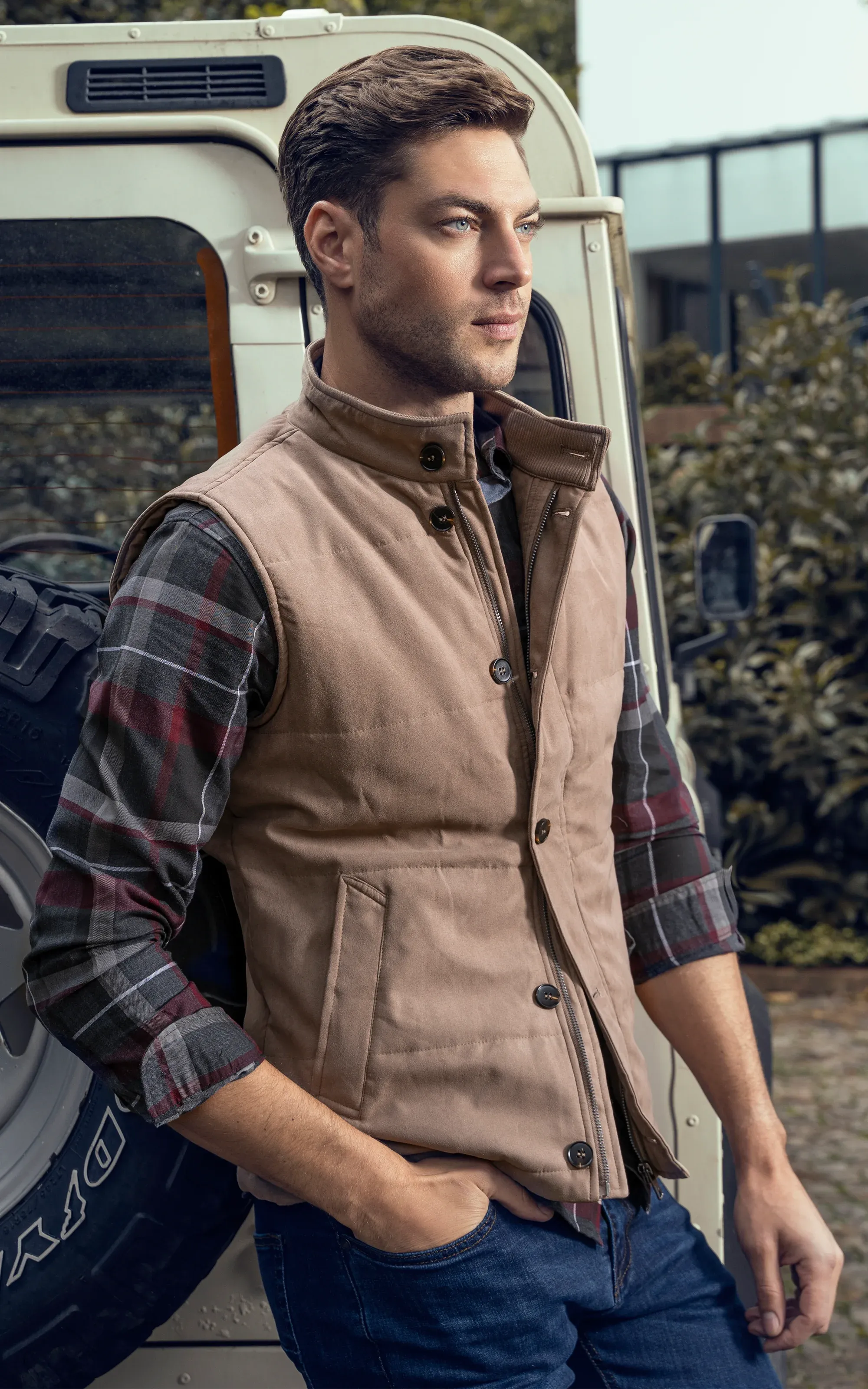 RakshaBandhan Suede Quilted  Jacket Khaki