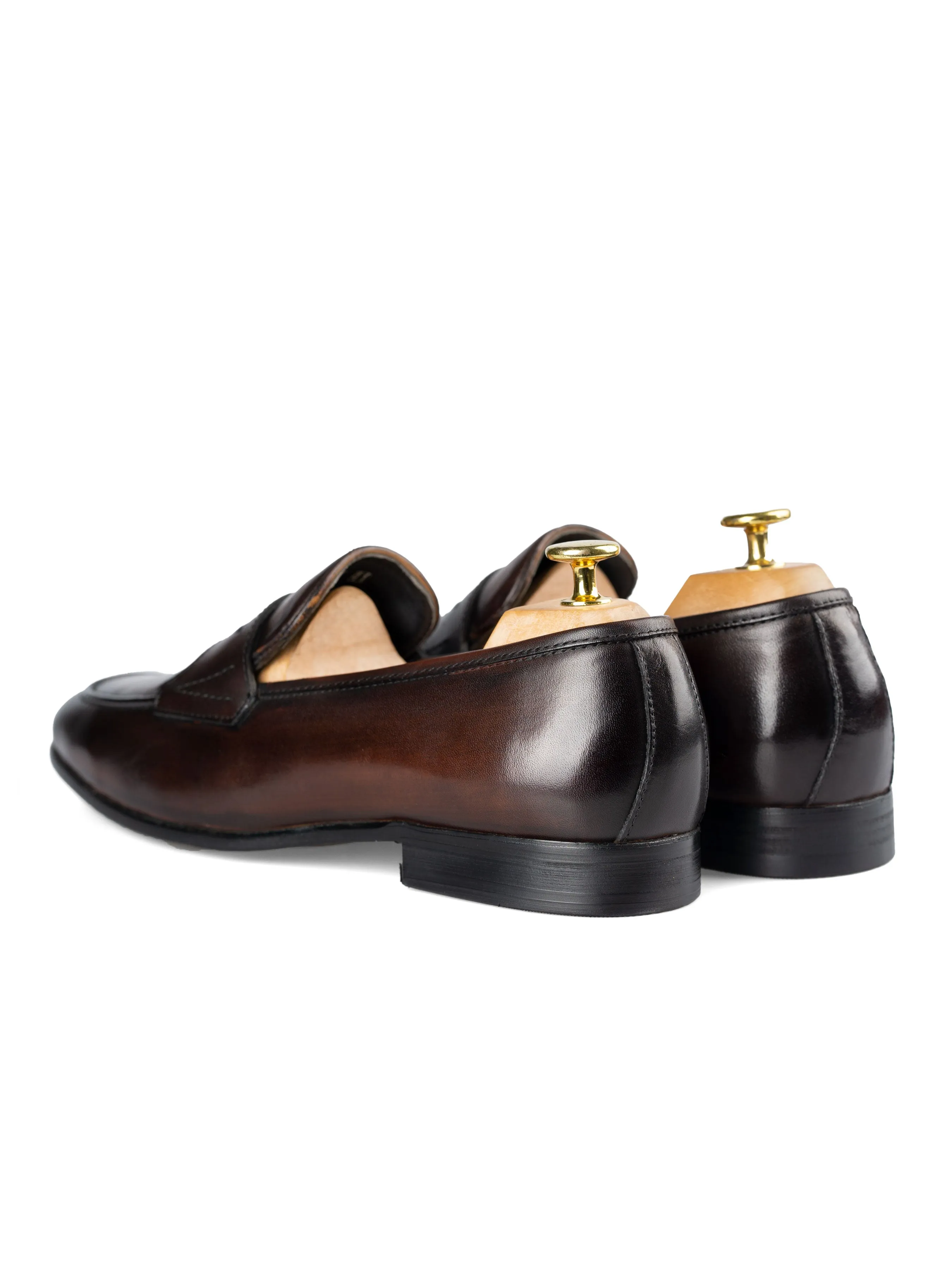 Good Grip Ability Penny Loafer Wing Strap - Dark Brown (Hand Painted Patina)
