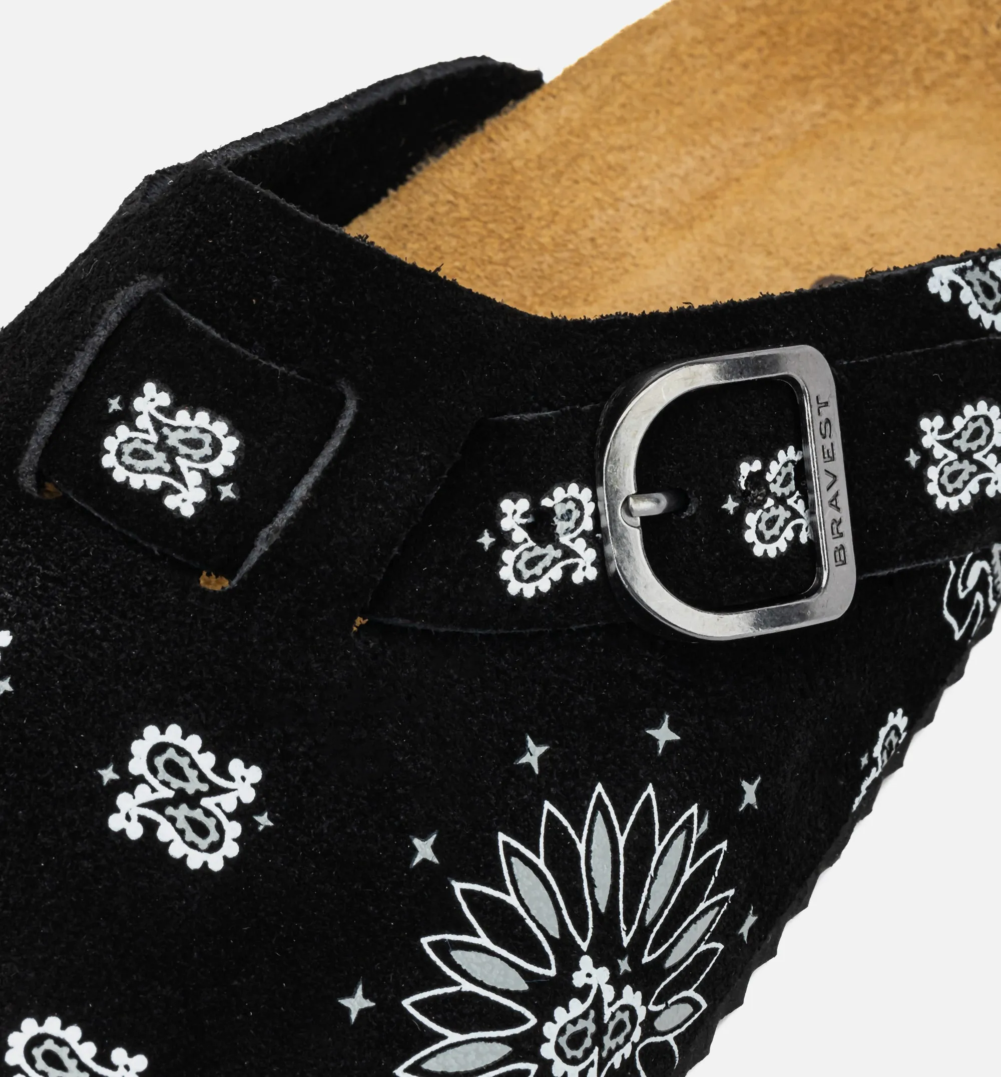Two Tone Paisley Clog Mens Sandal - Black/White Handmade Quality