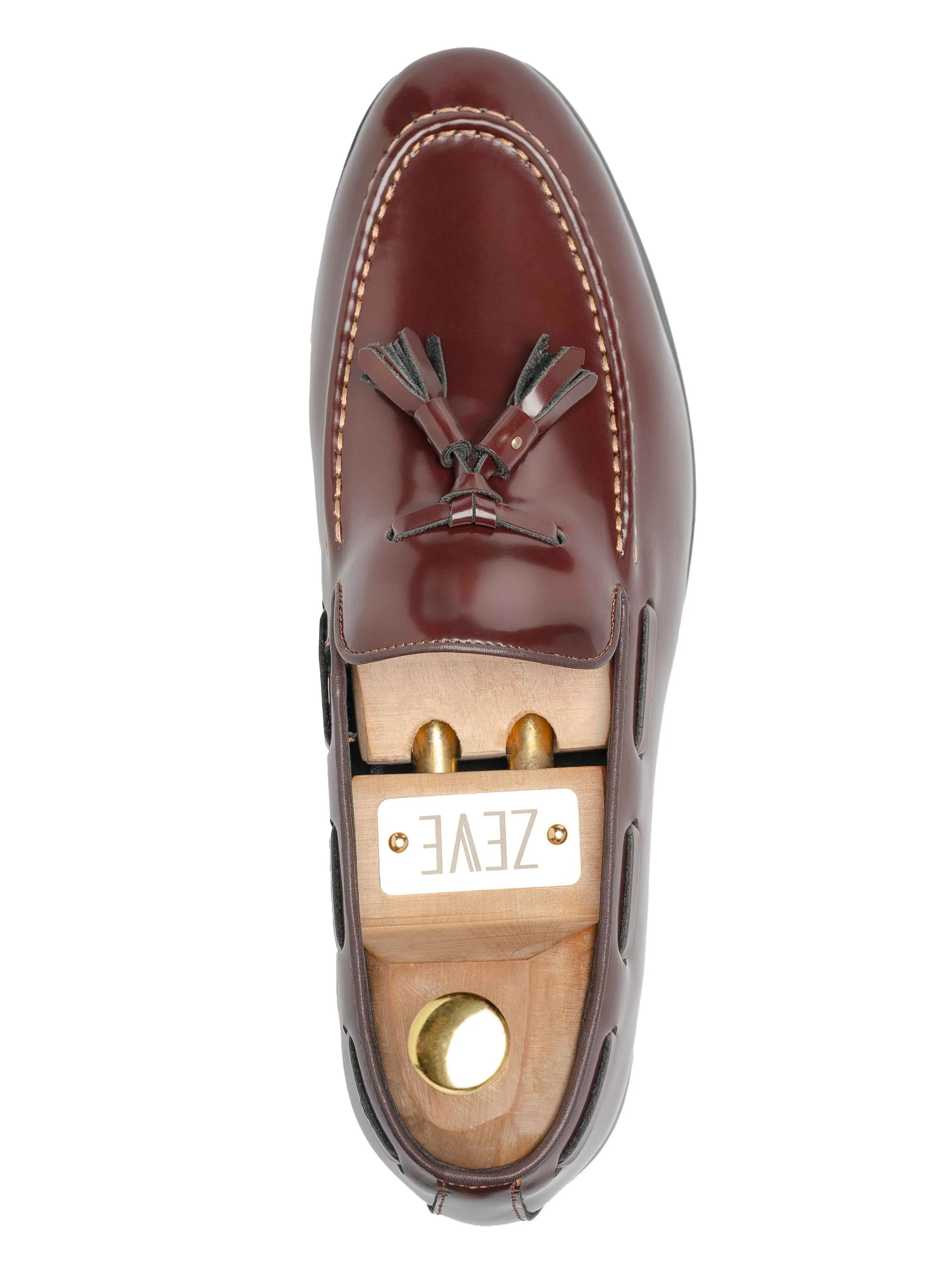 Tassel Loafer - Brown Polished Leather Slip-On Interchangeable