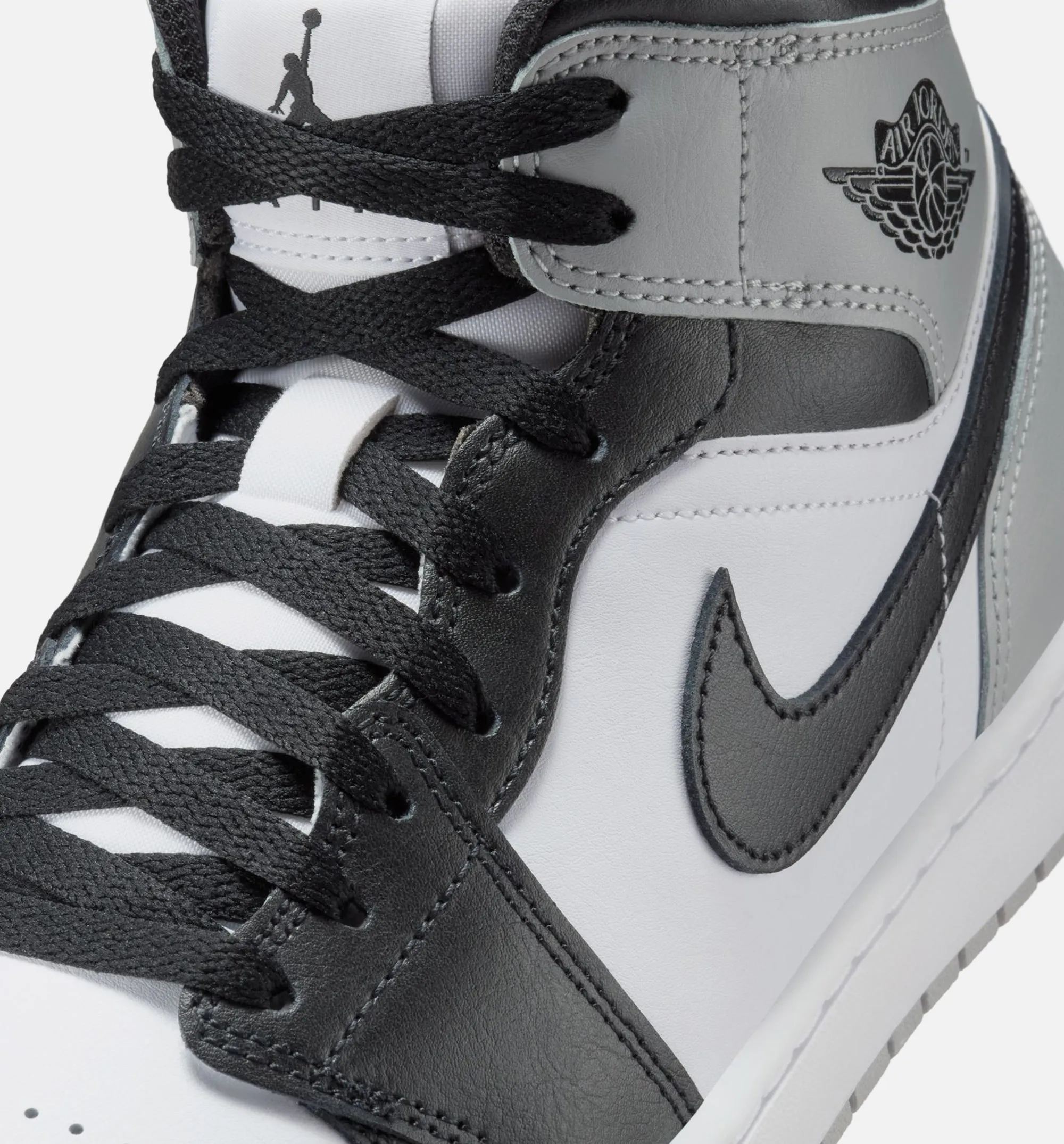 Dynamic Fit Rectangular Shape Air Jordan 1 Mid Mens Lifestyle Shoe - White/Black/Light Smoke Grey