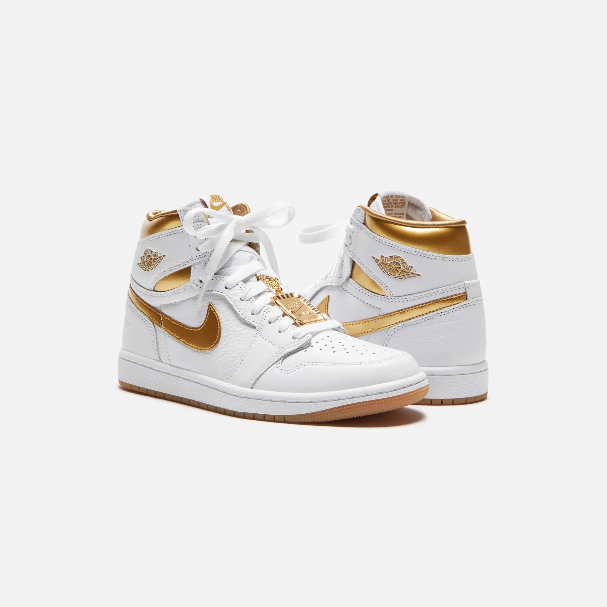Chevron Embossed Jordan Wmns Air Jordan 1 High Og - White / Metallic Gold / Gum Light Brown