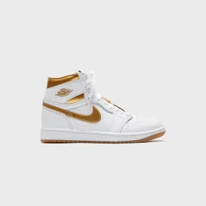 Jordan Wmns Air Jordan 1 High Og - White / Metallic Gold / Gum Light Brown Flat Straps