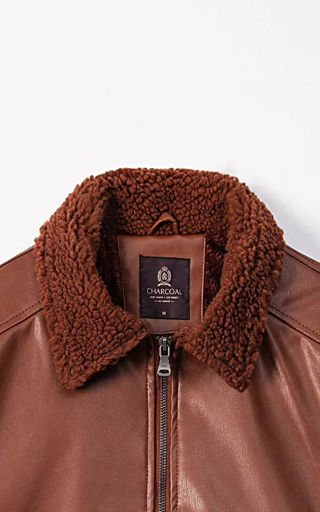 Low Cut Design Fur Collar Jacket Tan