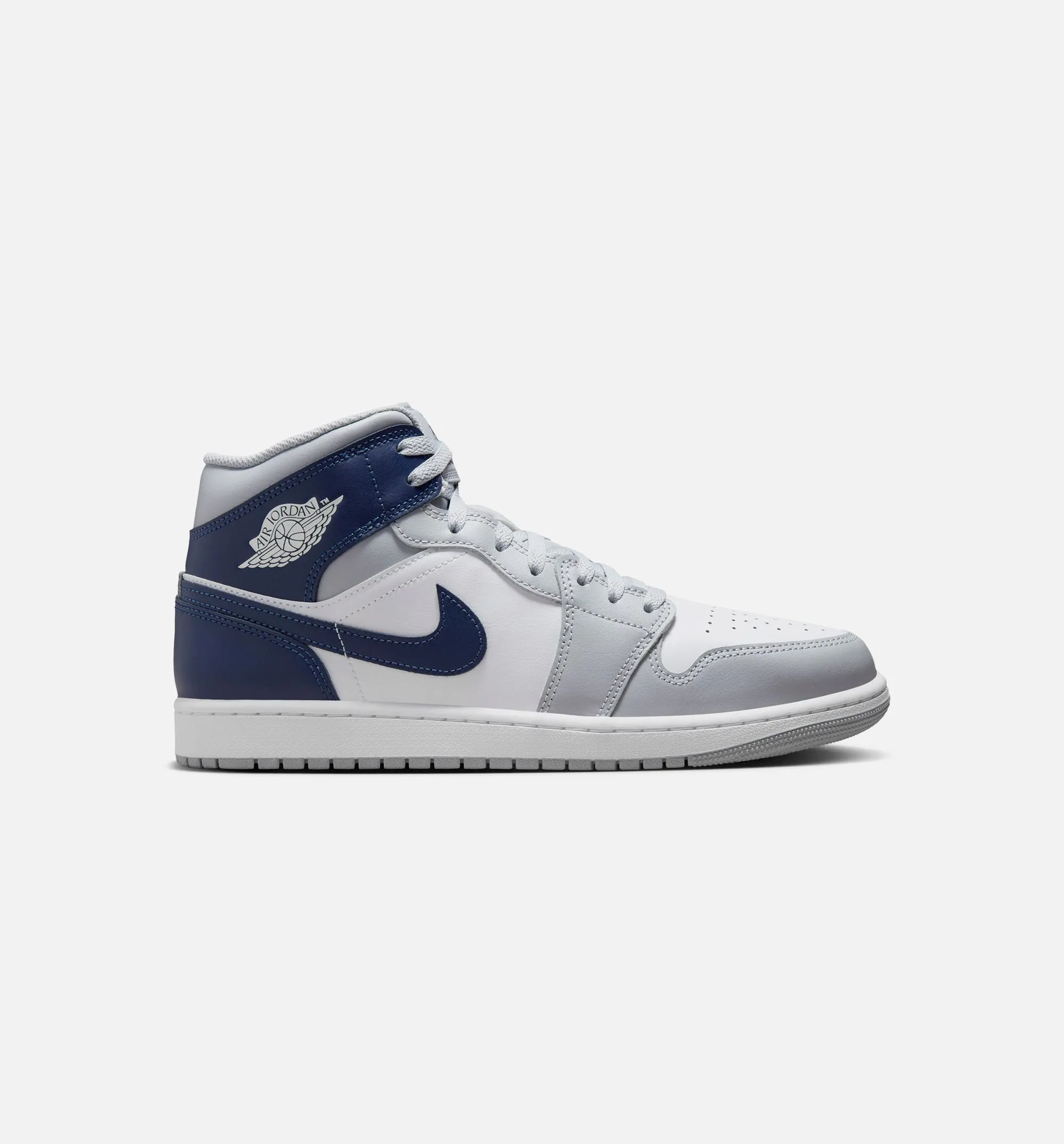 Air Jordan 1 Mid Mens Lifestyle Shoe - White/Wolf Grey/Midnight Navy Comfort Padding For Toe Edge Fabled