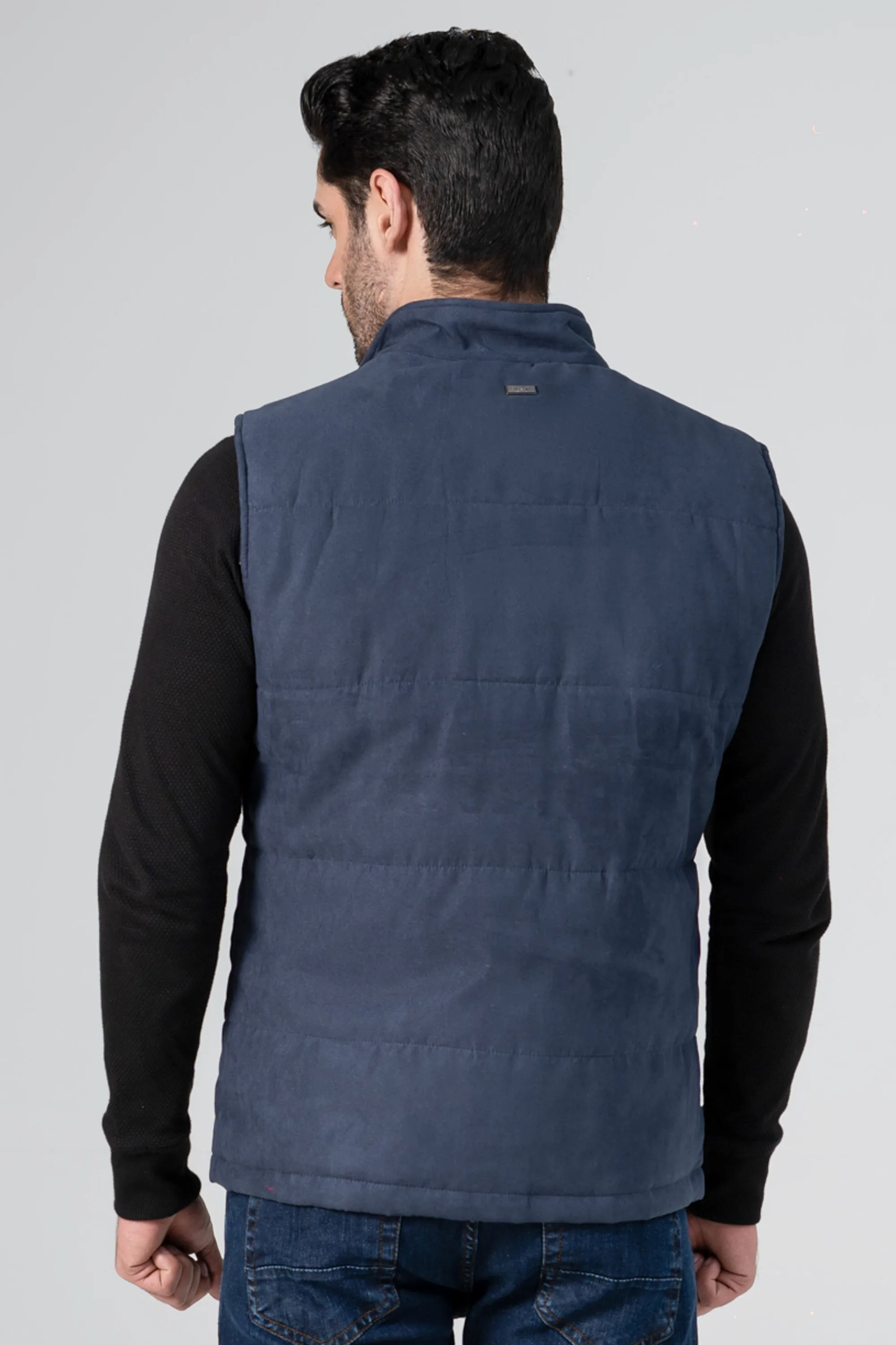 Reflective Elements Style Suede Quilted Jacket Navy