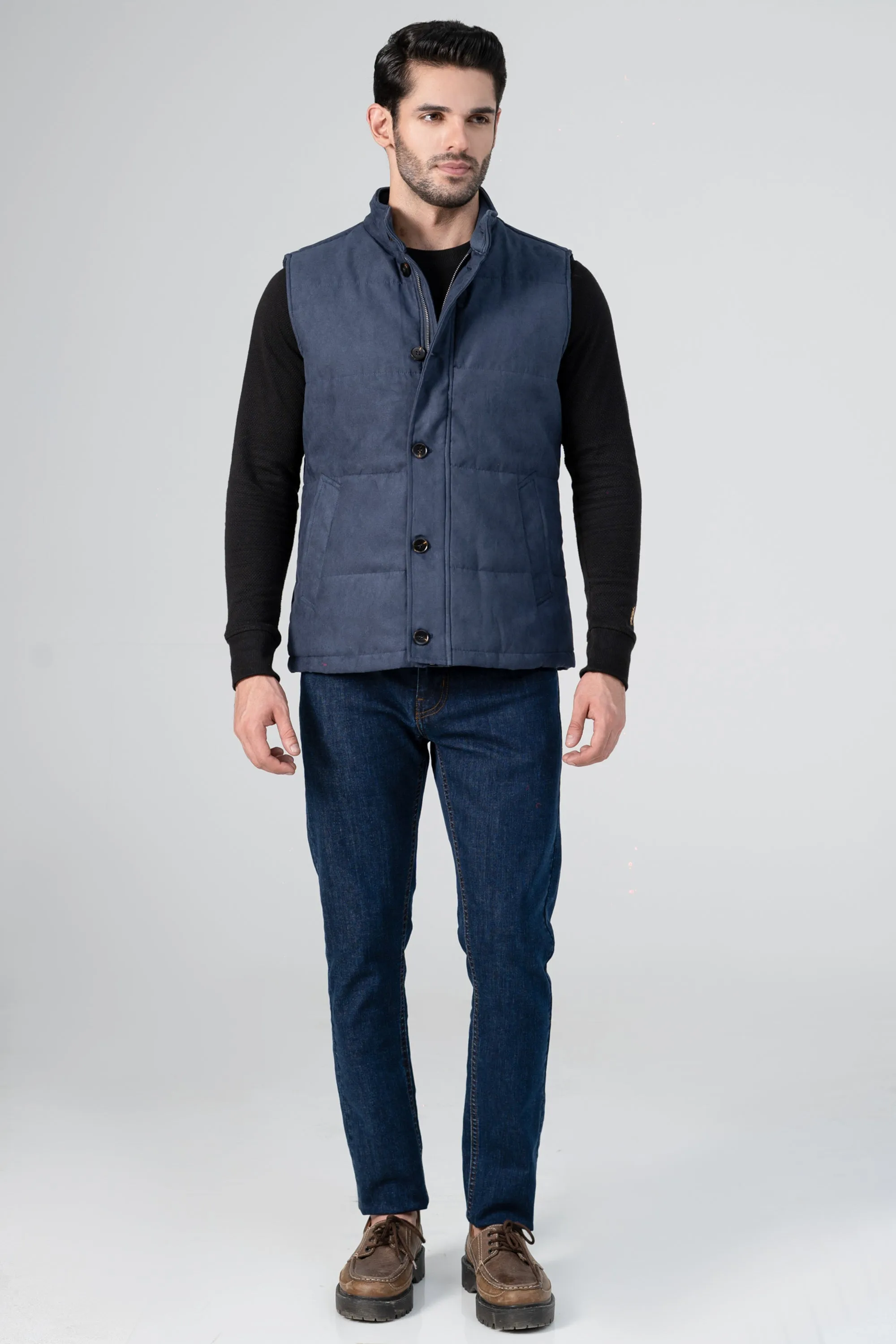 Suede Quilted Jacket Navy Comfortable Waterproofing
