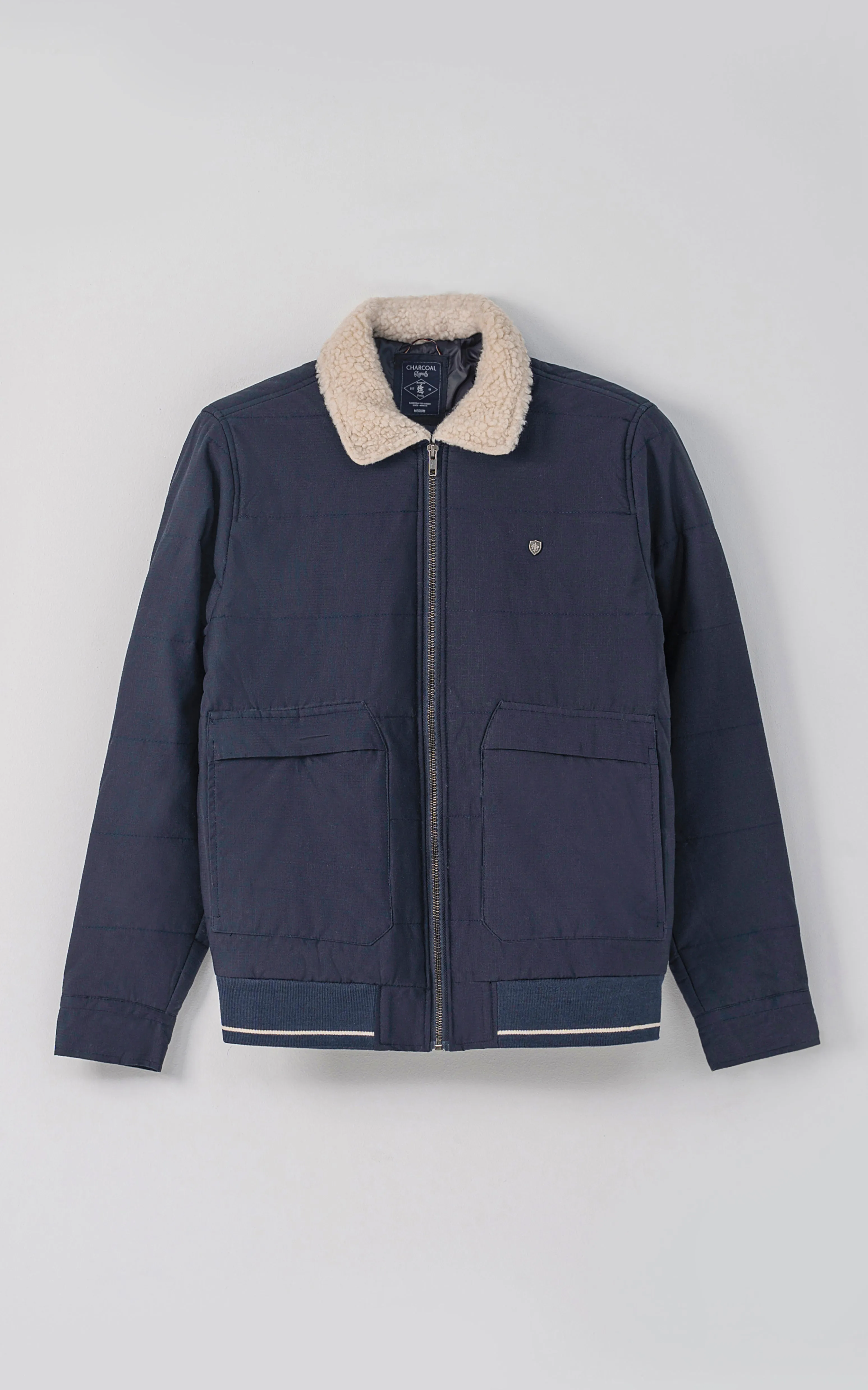 Quilted Fur Collar Jacket Navy SpringSale