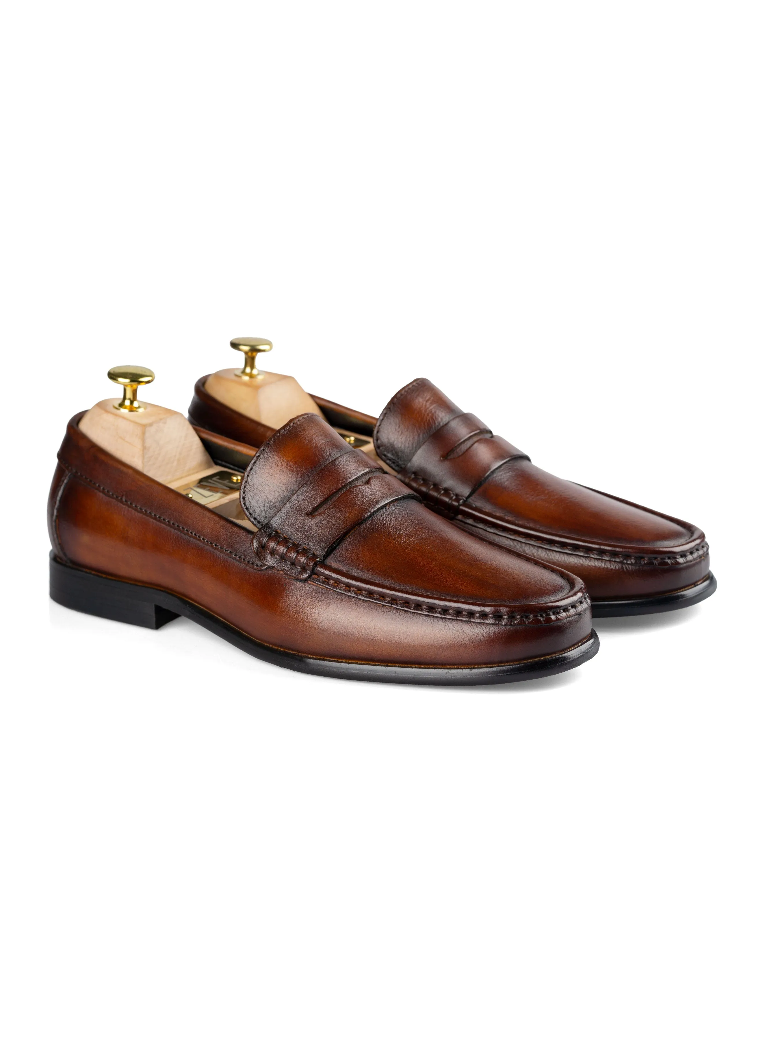 Penny Moccasin Loafer - Cognac Tan (Hand Painted Patina) Recommended Comfortable PVC-C