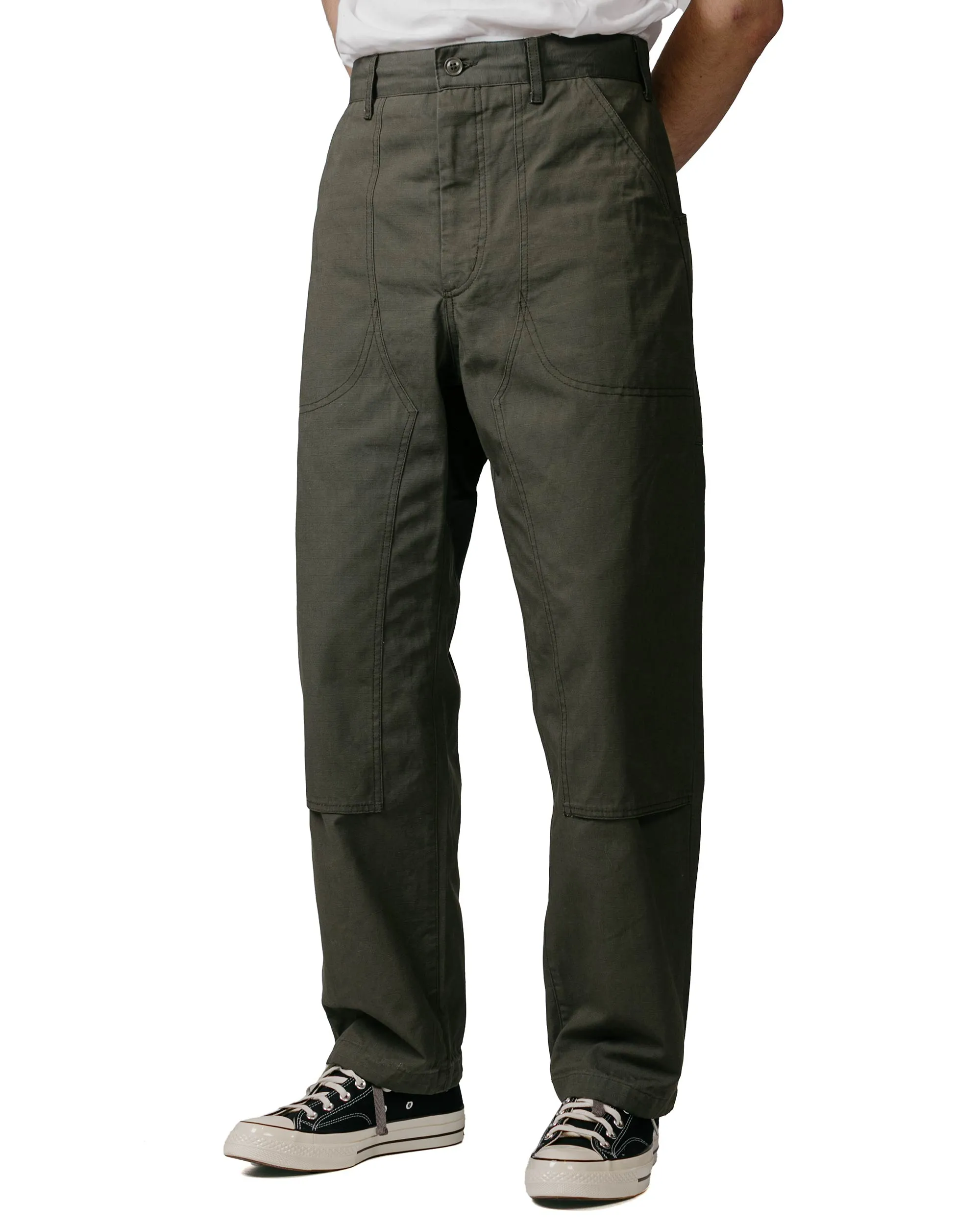 Engineered Garments Climbing Pant Olive Heavyweight Cotton Ripstop Off The Shoulder