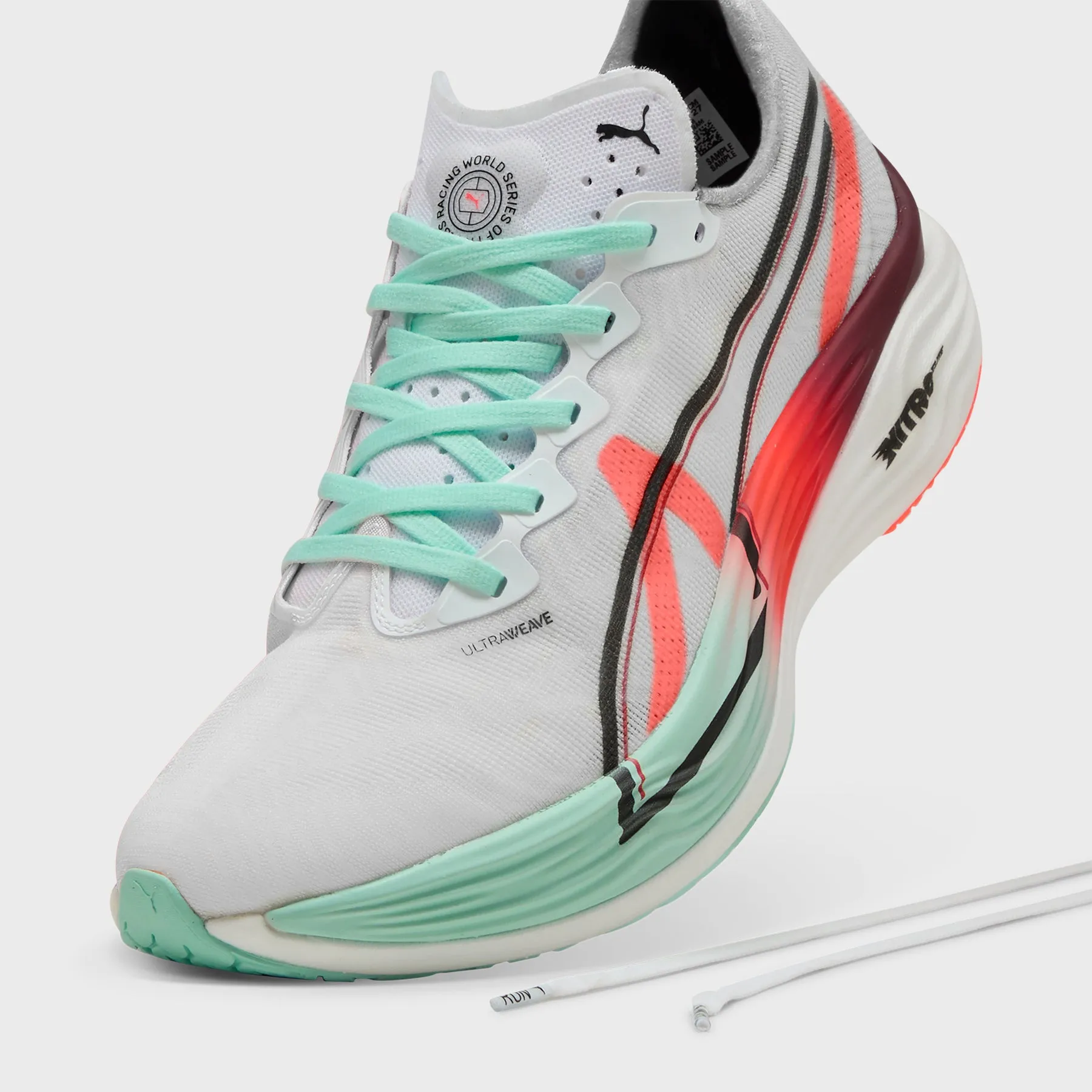 Puma - Deviate Nitro Elite 3 Hyrox - Women'S - Puma White-Glowing Red-Mint Melt Chemical-Resistant Padding