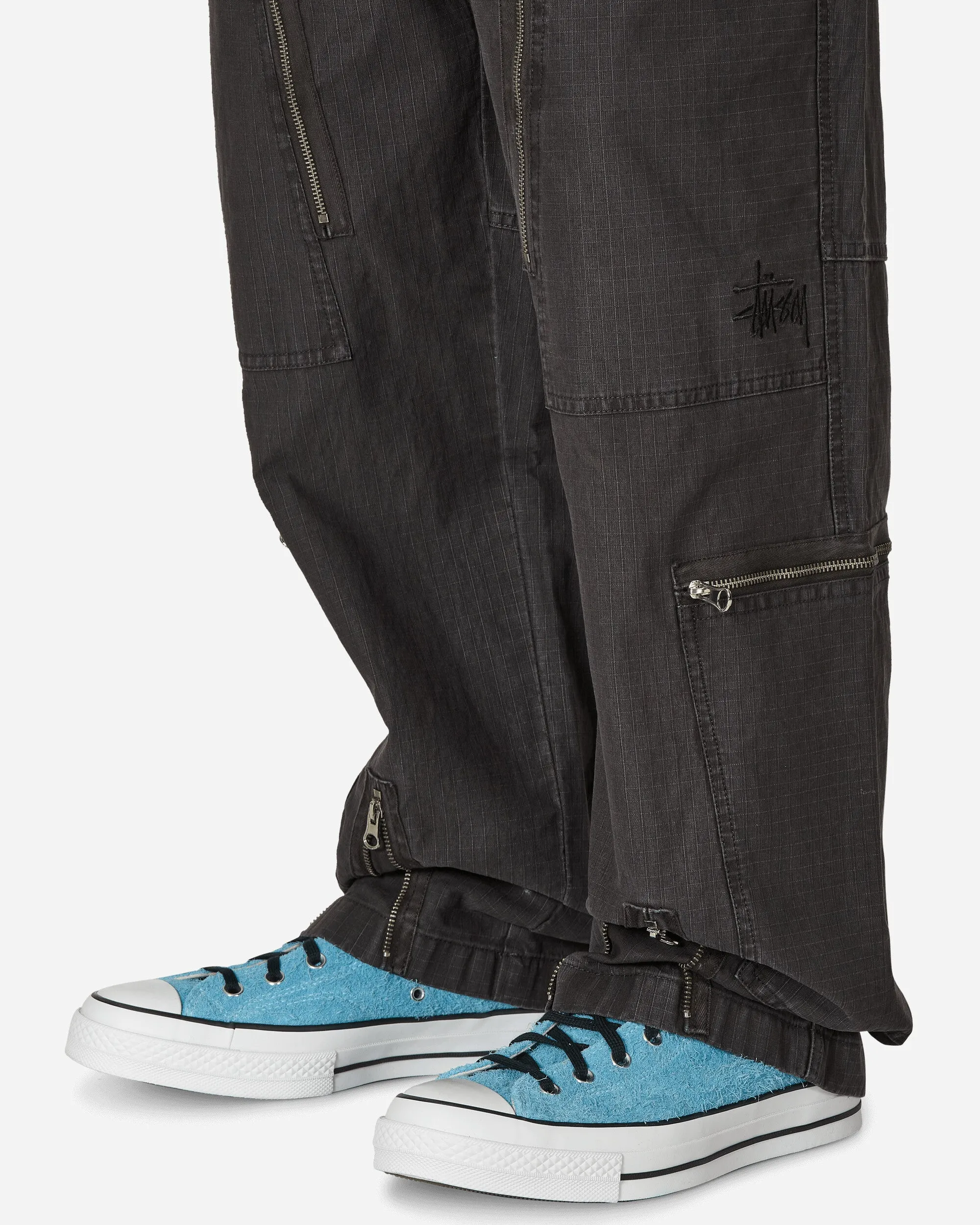 Flight Nyco Ripstop Pigment Dyed Pants Black Round Collar Comfortable Embroidery