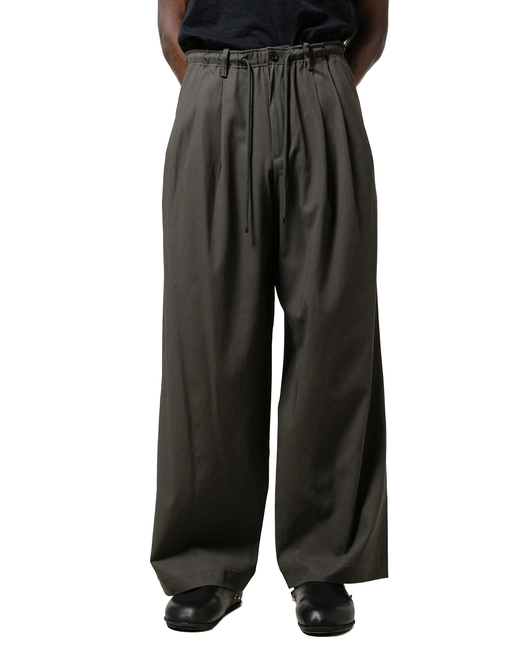 Markaware Triple Pleated Easy Trousers Organic Giza Voile Yarn Twill Dark Olive Comfortable Waist Index Comfortable Polyester