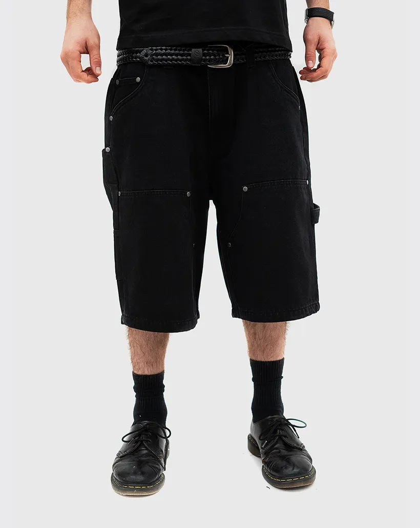 Dime Carpenter Denim Shorts - Black Natural Materials Fold - Up