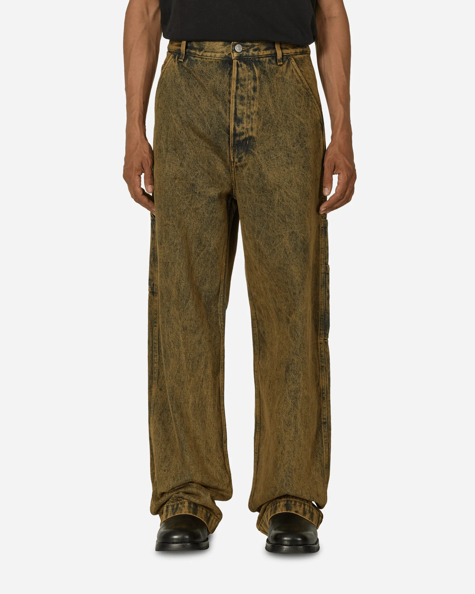 Collared Style Loose Fit Denim Pants Beige