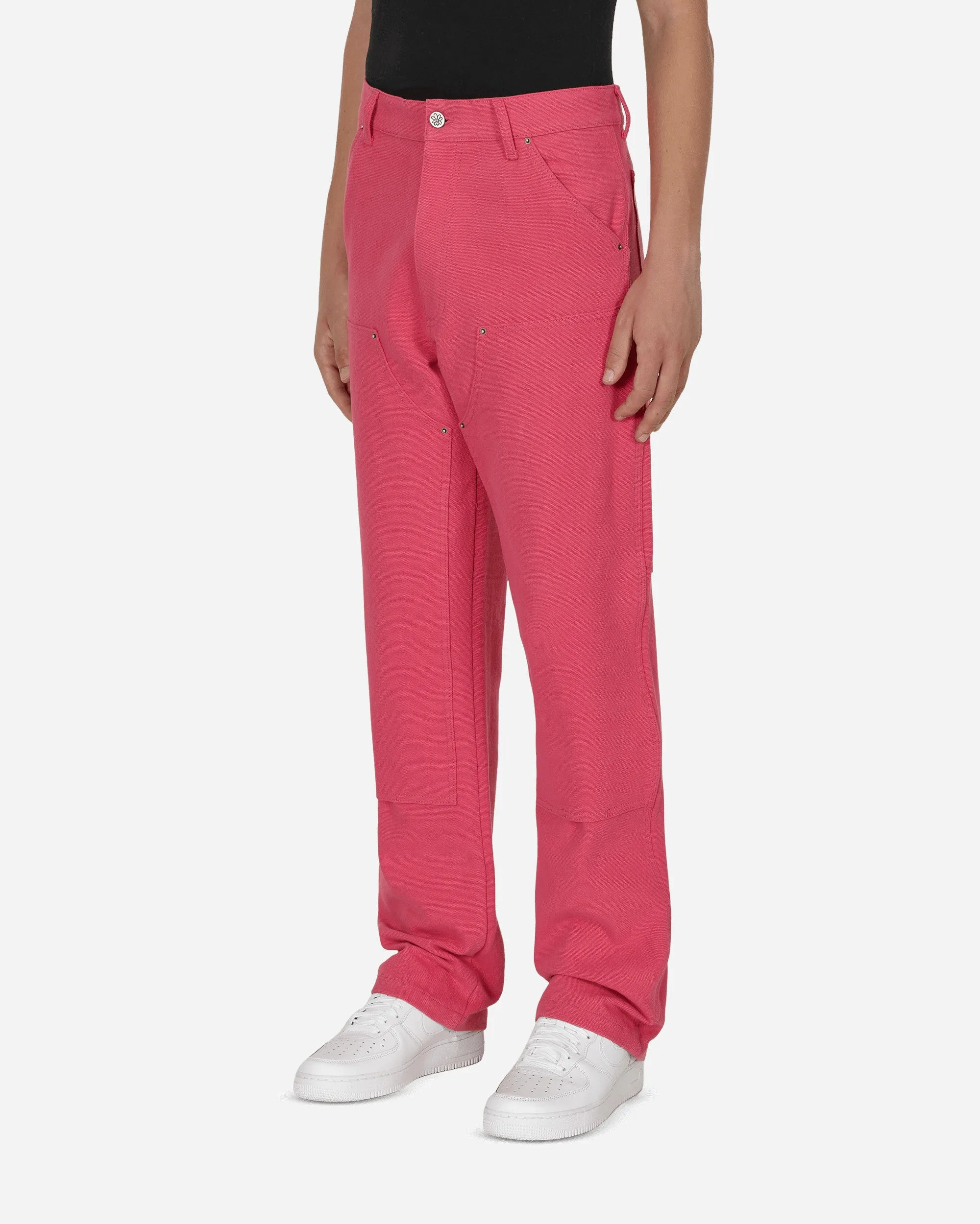 Straight - Leg Design Canvas Workwear Pants Pink
