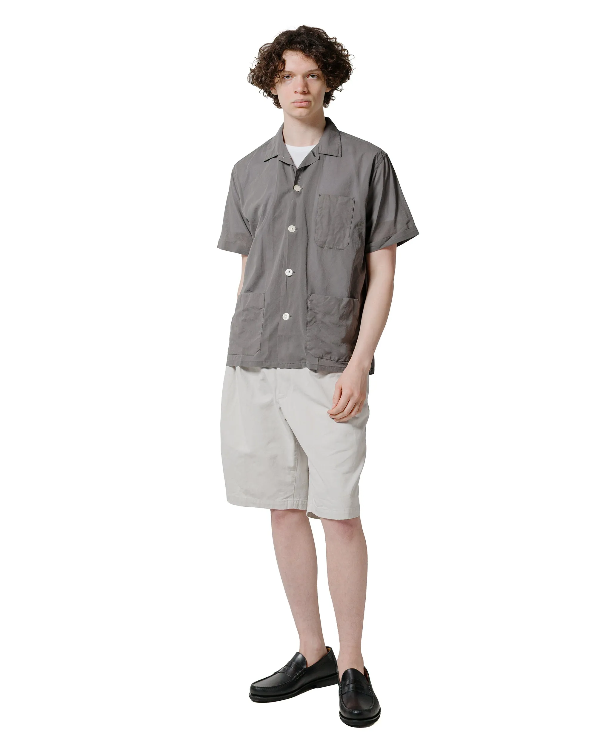 Beams Plus 2Pleats Shorts Twill Bio Washed Cement Rough Edge Anti-Counterfeit
